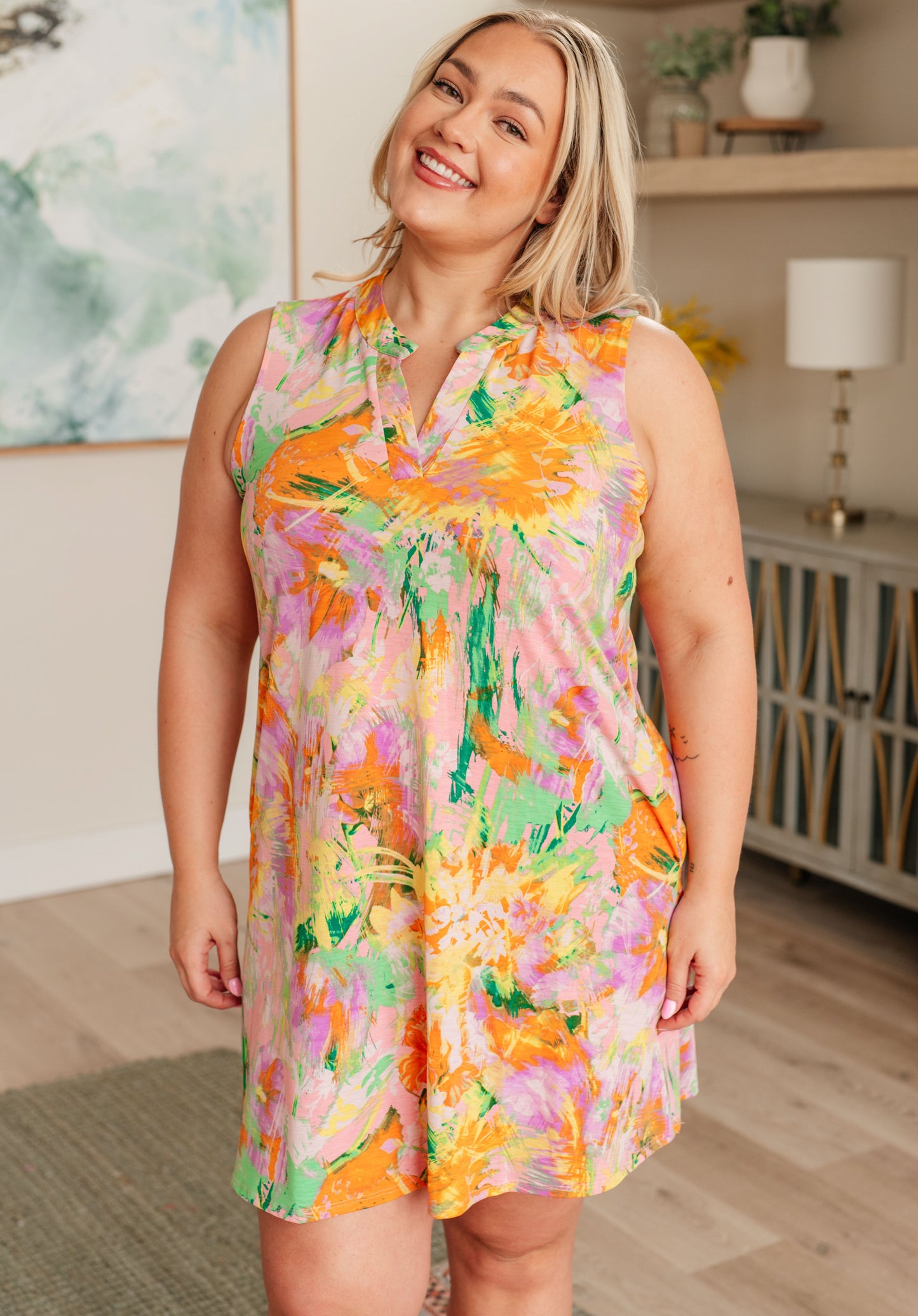 Lizzy Tank Dress in Pink and Marigold Brushed - Hey Hunni LLC