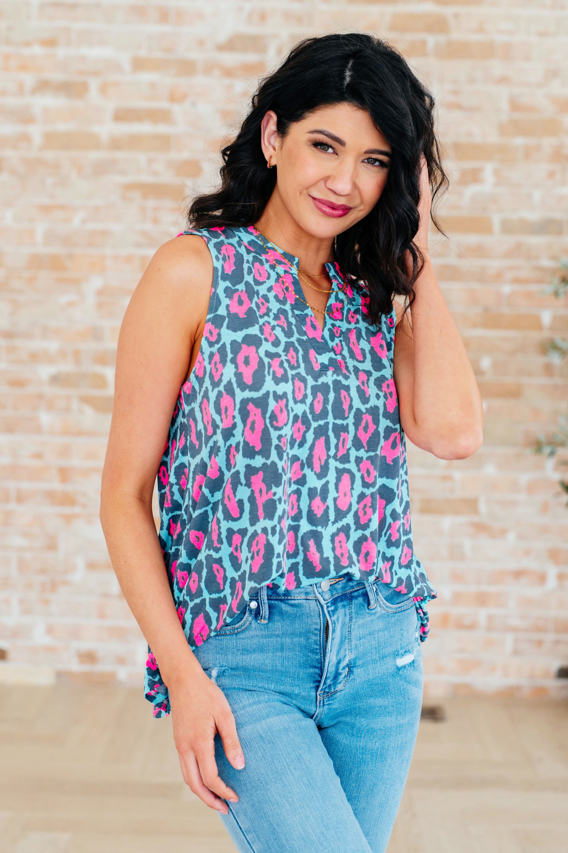 Lizzy Tank Top in Mint and Pink Leopard - Hey Hunni LLC