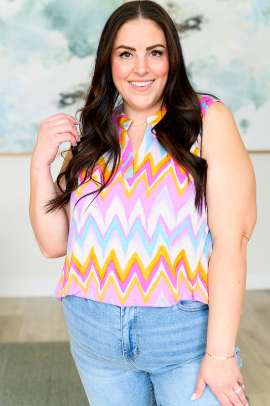 Lizzy Tank Top in Orange Multi Chevron - Hey Hunni LLC