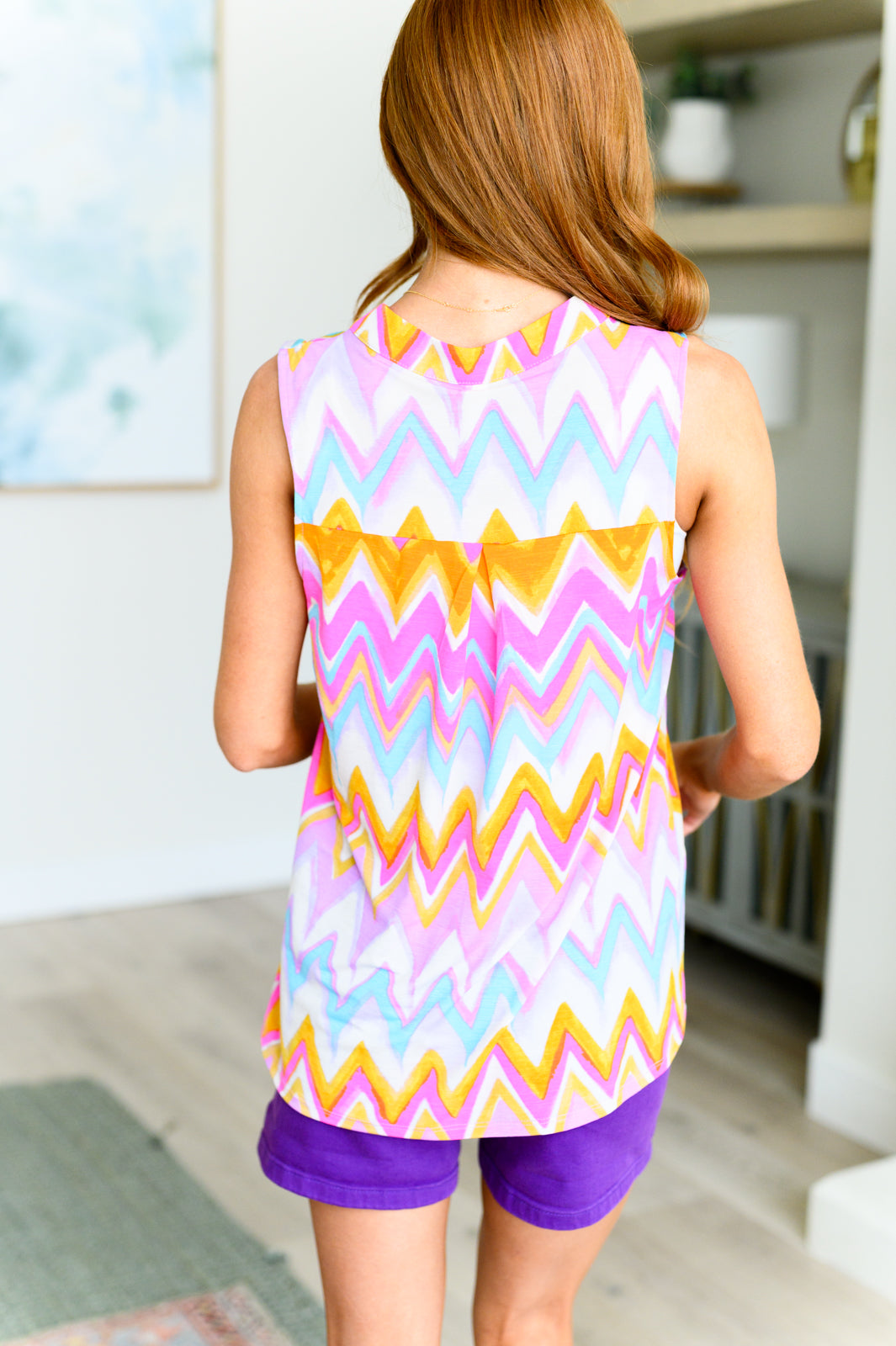 Lizzy Tank Top in Orange Multi Chevron - Hey Hunni LLC