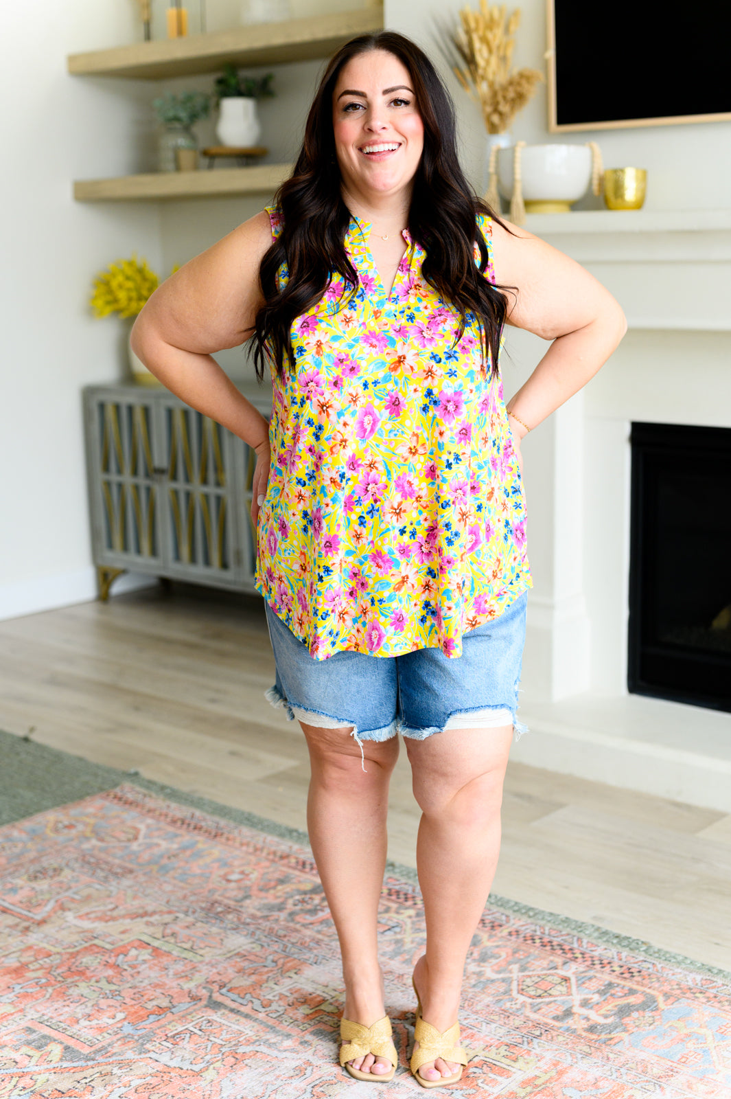 Lizzy Tank Top in Yellow Spring Floral - Hey Hunni LLC