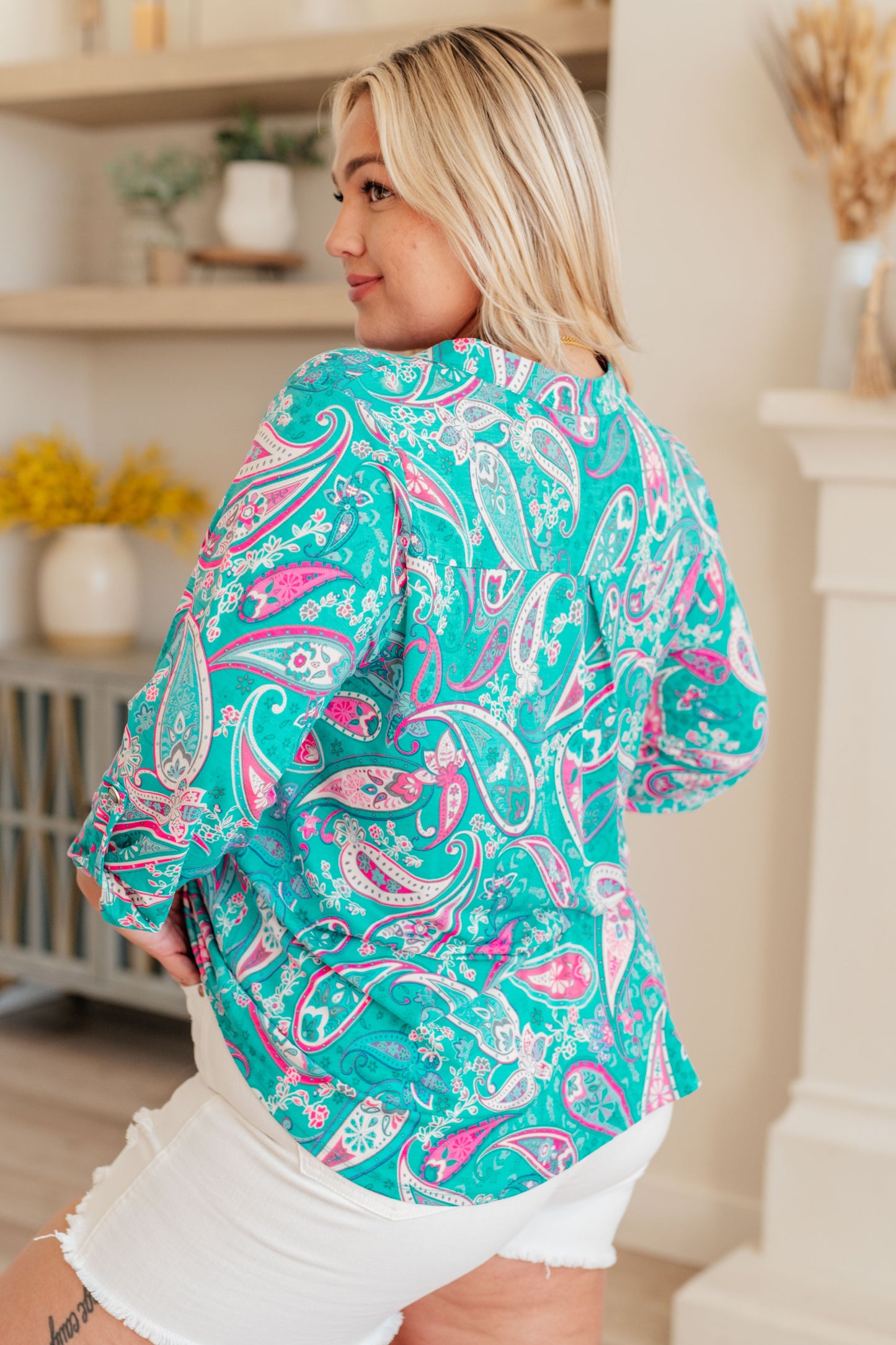 Lizzy Top in Aqua and Pink Paisley - Hey Hunni LLC