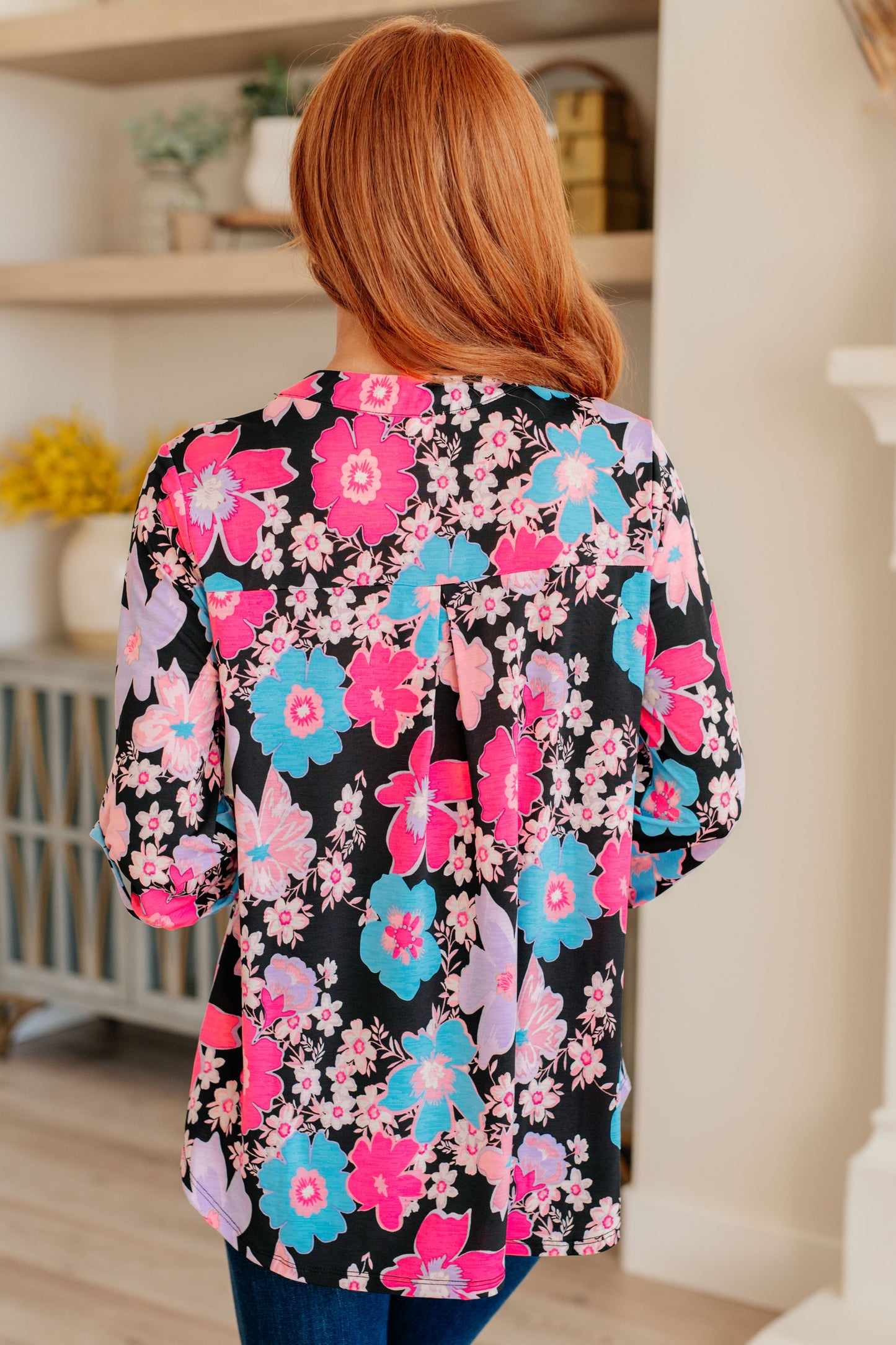 Lizzy Top in Black Bright Floral - Hey Hunni LLC