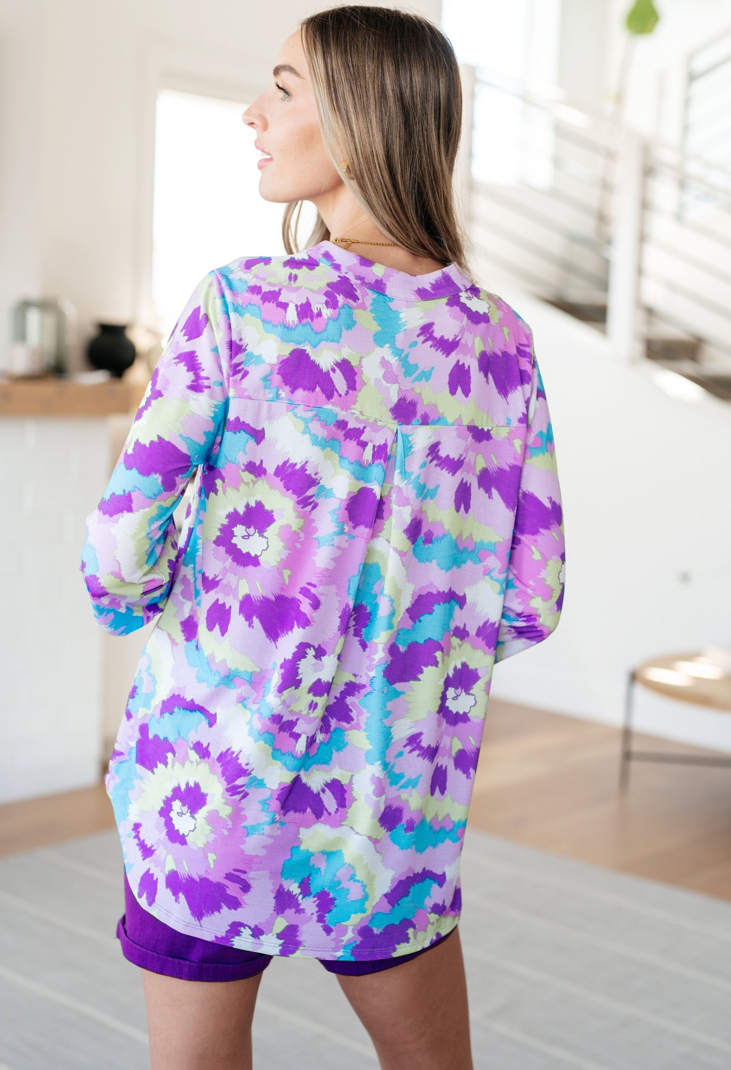 Lizzy Top in Lavender and Purple Brush Strokes - Hey Hunni LLC