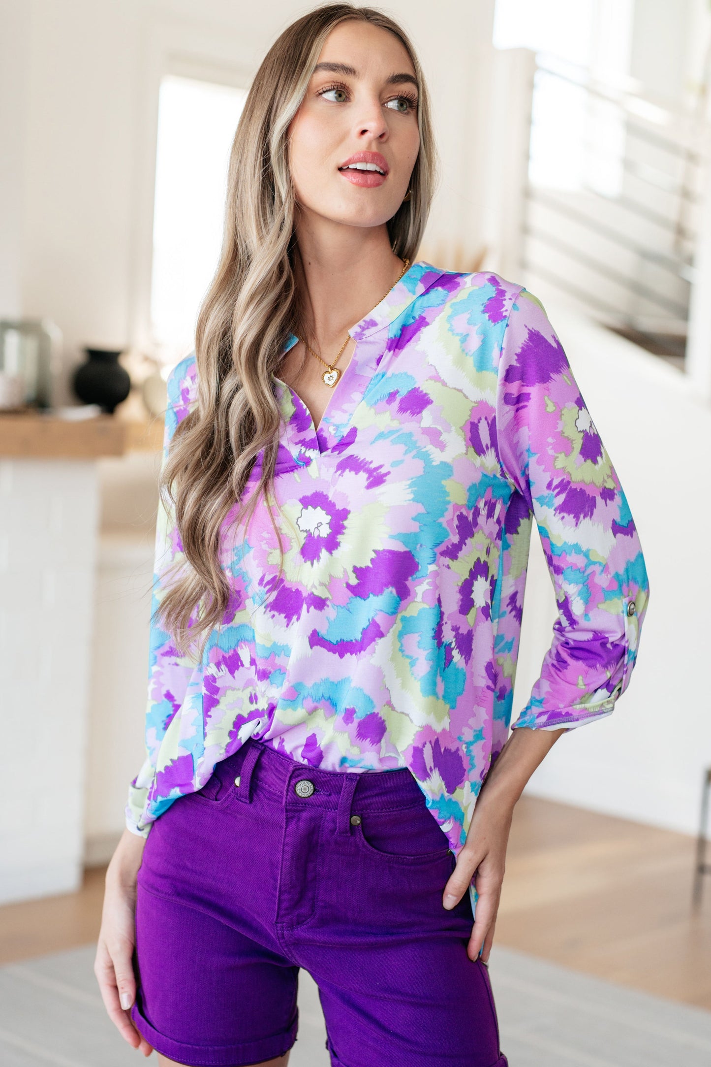 Lizzy Top in Lavender and Purple Brush Strokes - Hey Hunni LLC