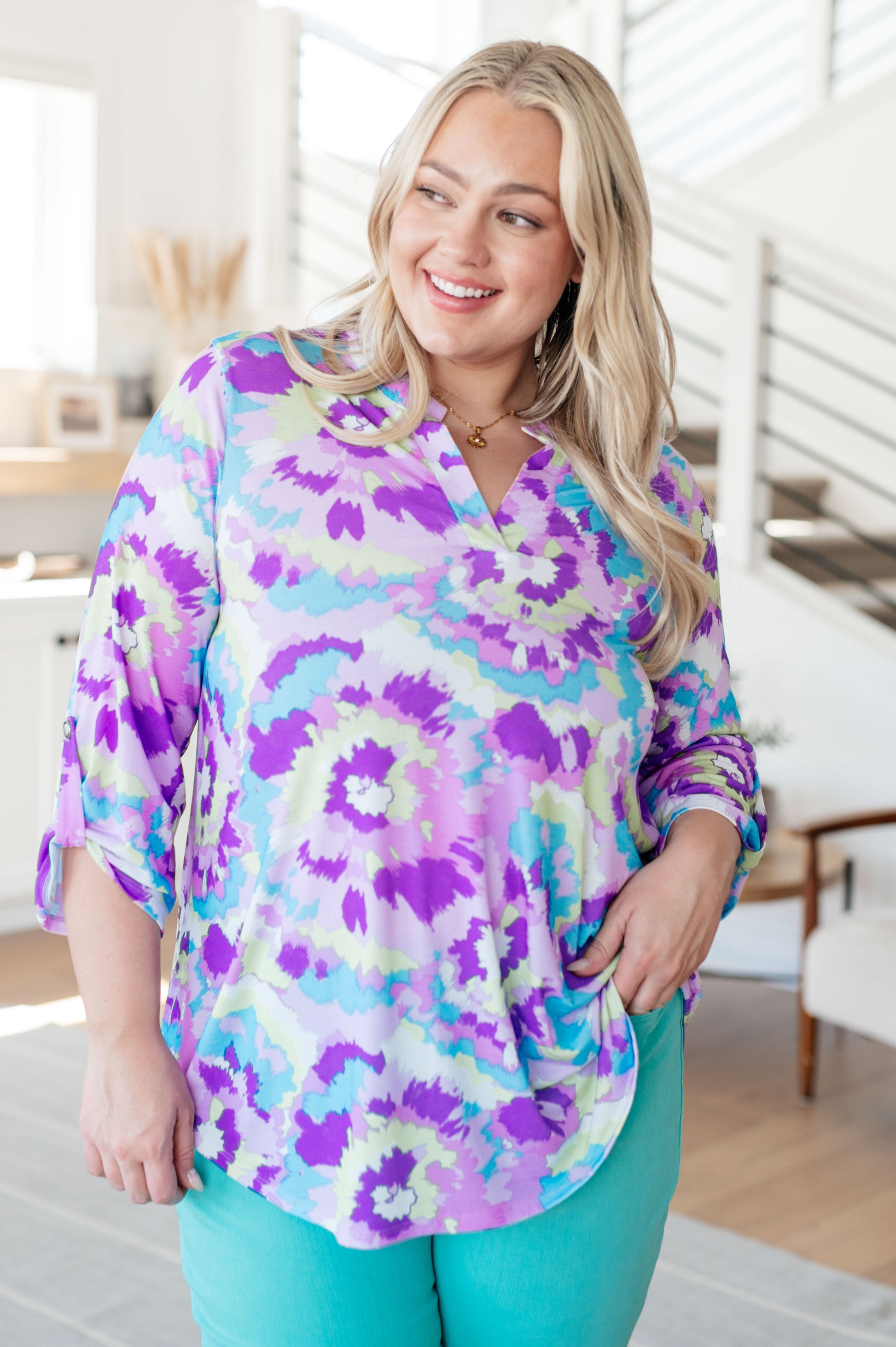 Lizzy Top in Lavender and Purple Brush Strokes - Hey Hunni LLC