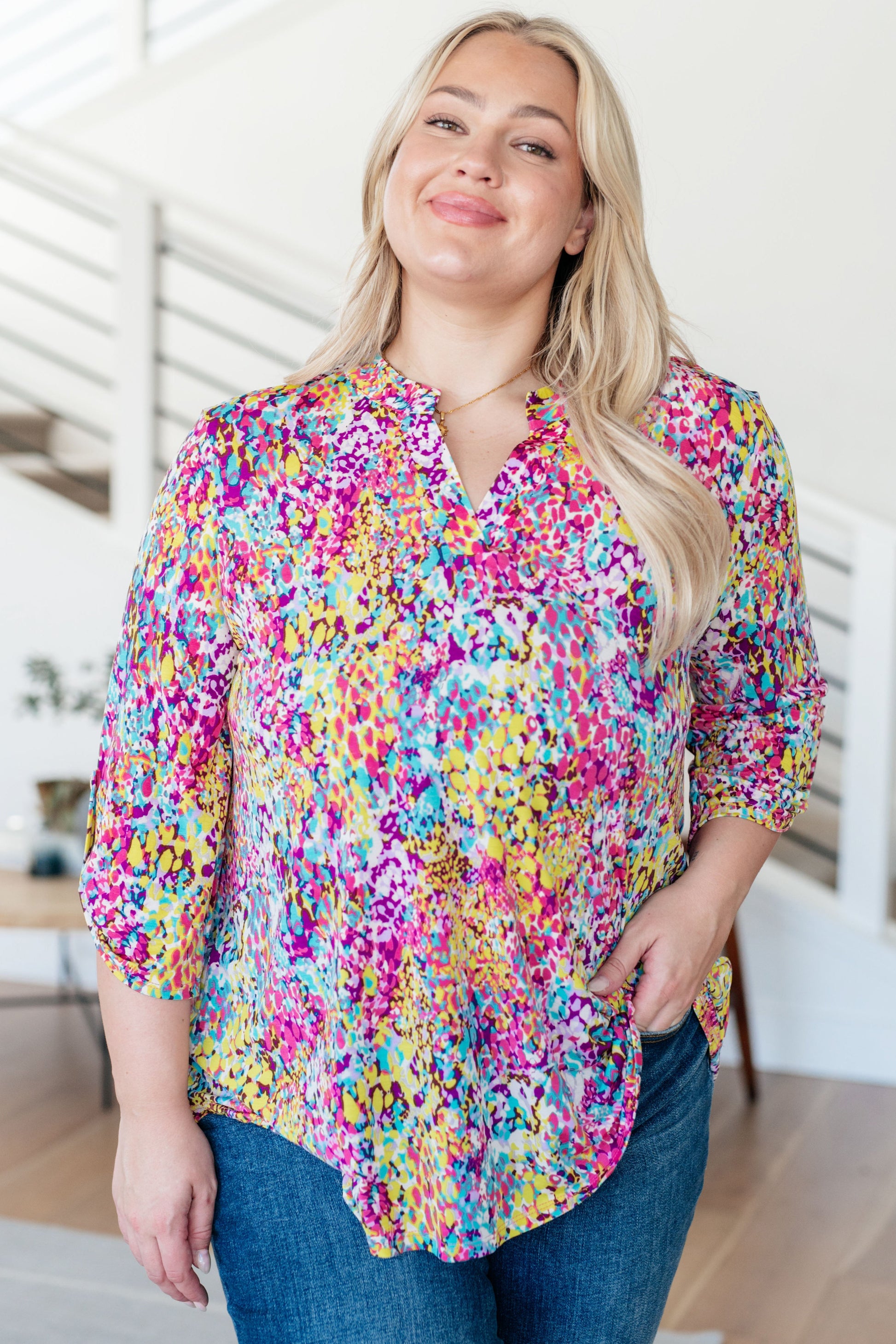 Lizzy Top in Magenta and Lime Painted Abstract - Hey Hunni LLC