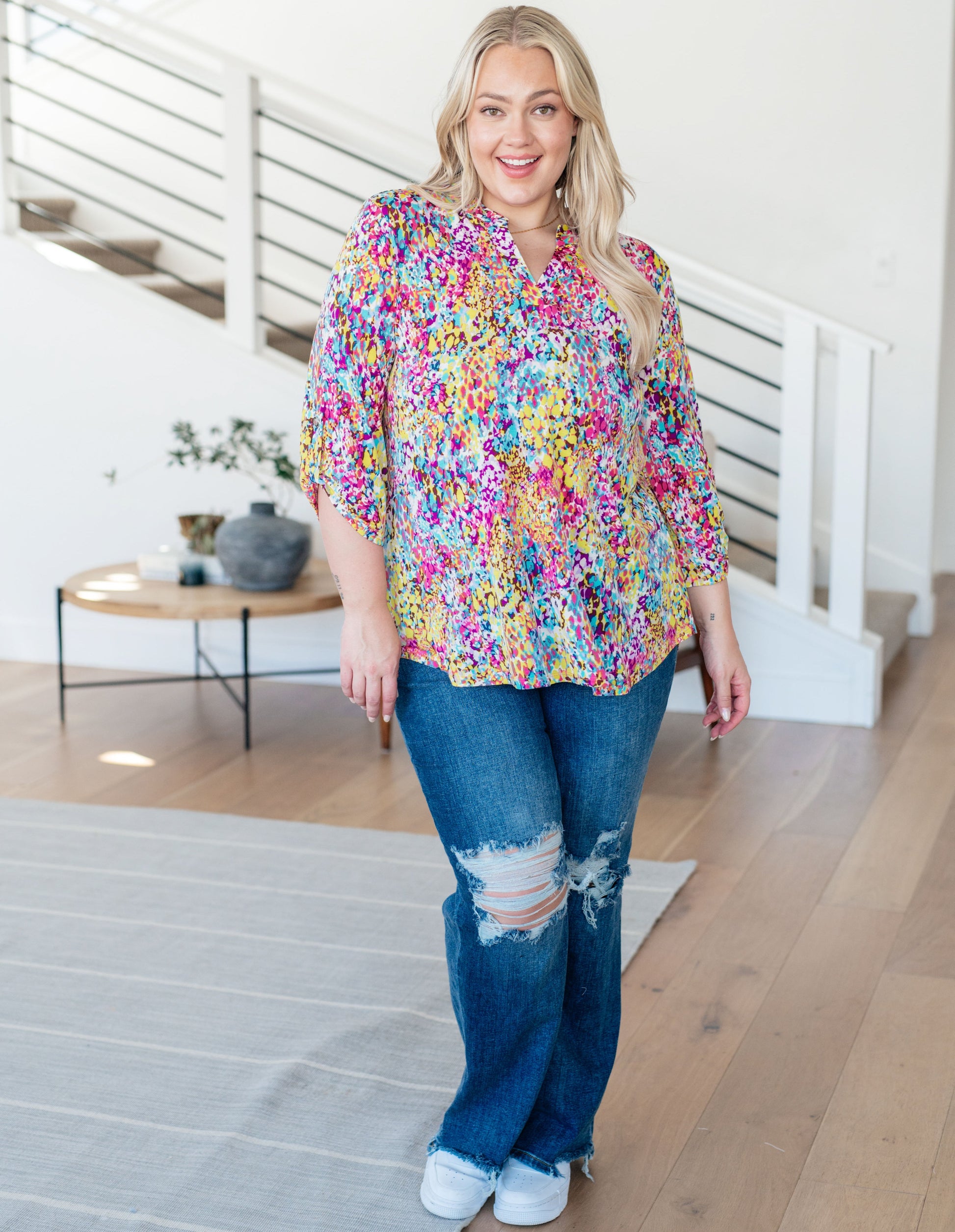 Lizzy Top in Magenta and Lime Painted Abstract - Hey Hunni LLC