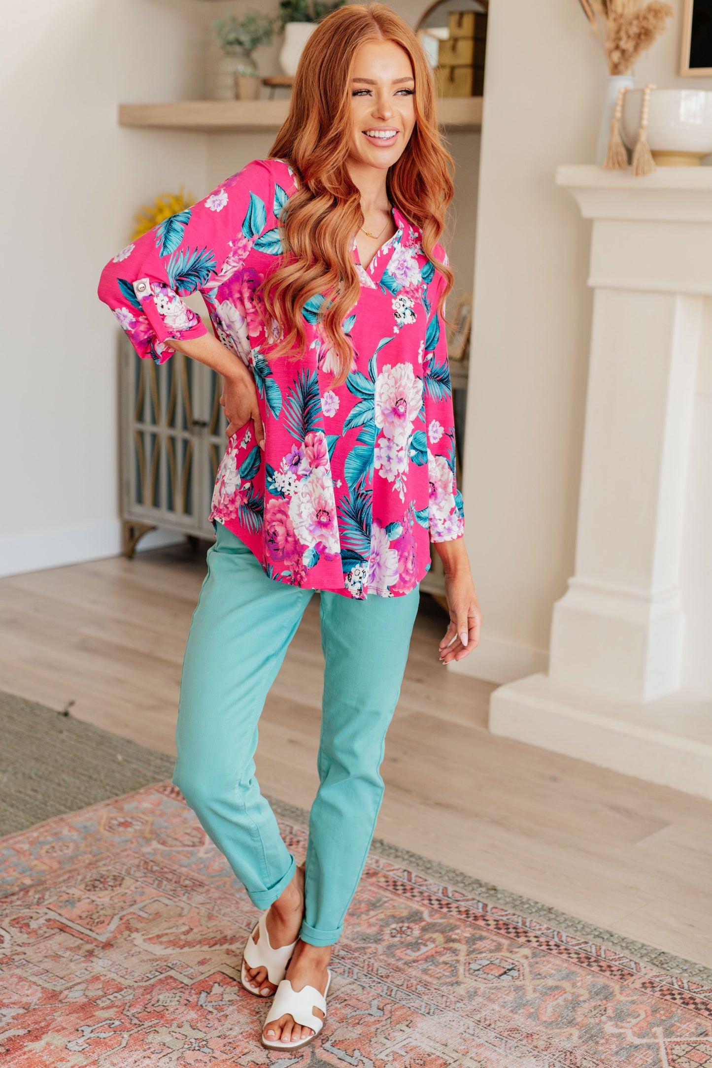 Lizzy Top in Magenta and Teal Tropical Floral - Hey Hunni LLC