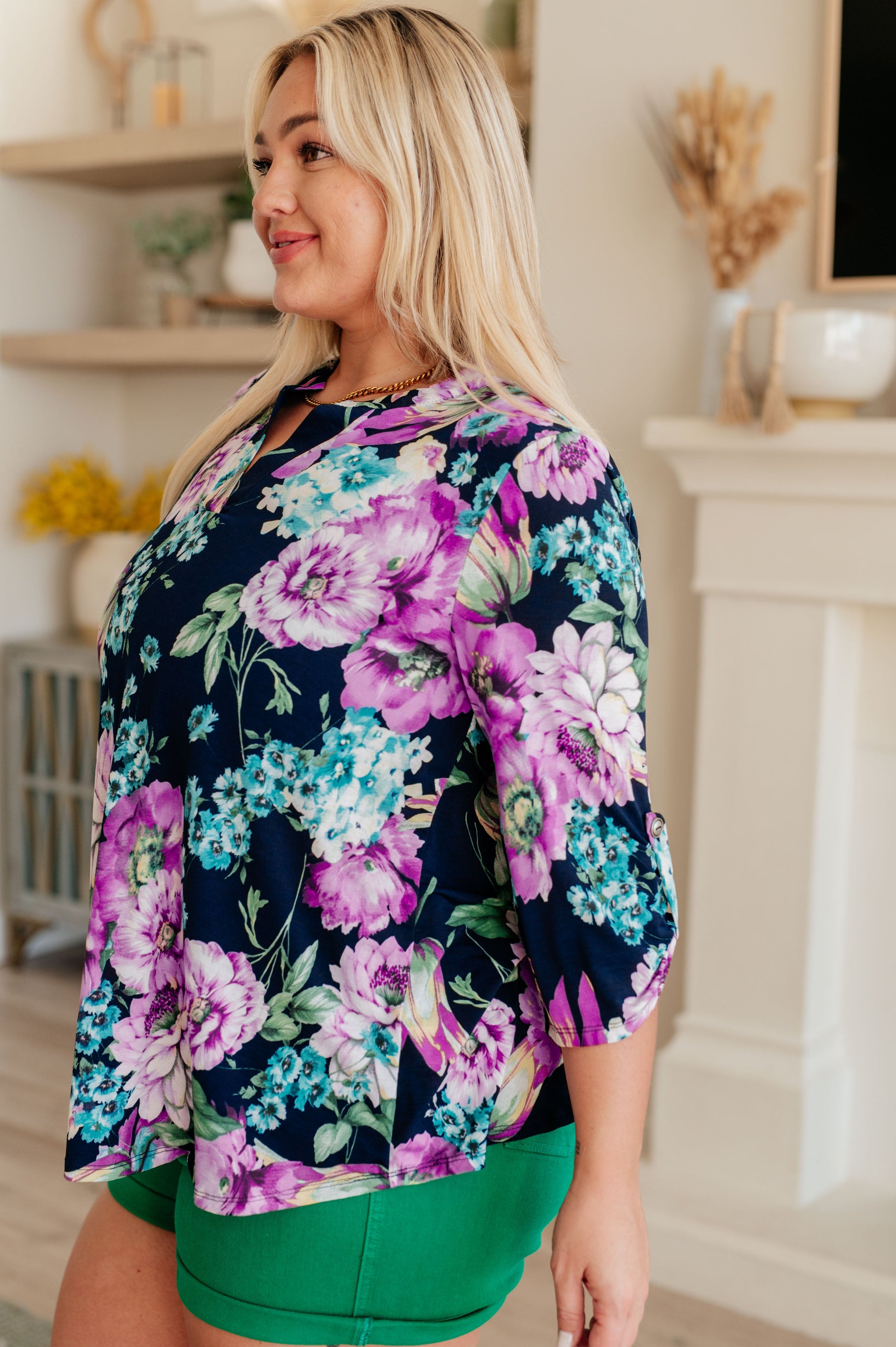 Lizzy Top in Navy and Purple Floral - Hey Hunni LLC