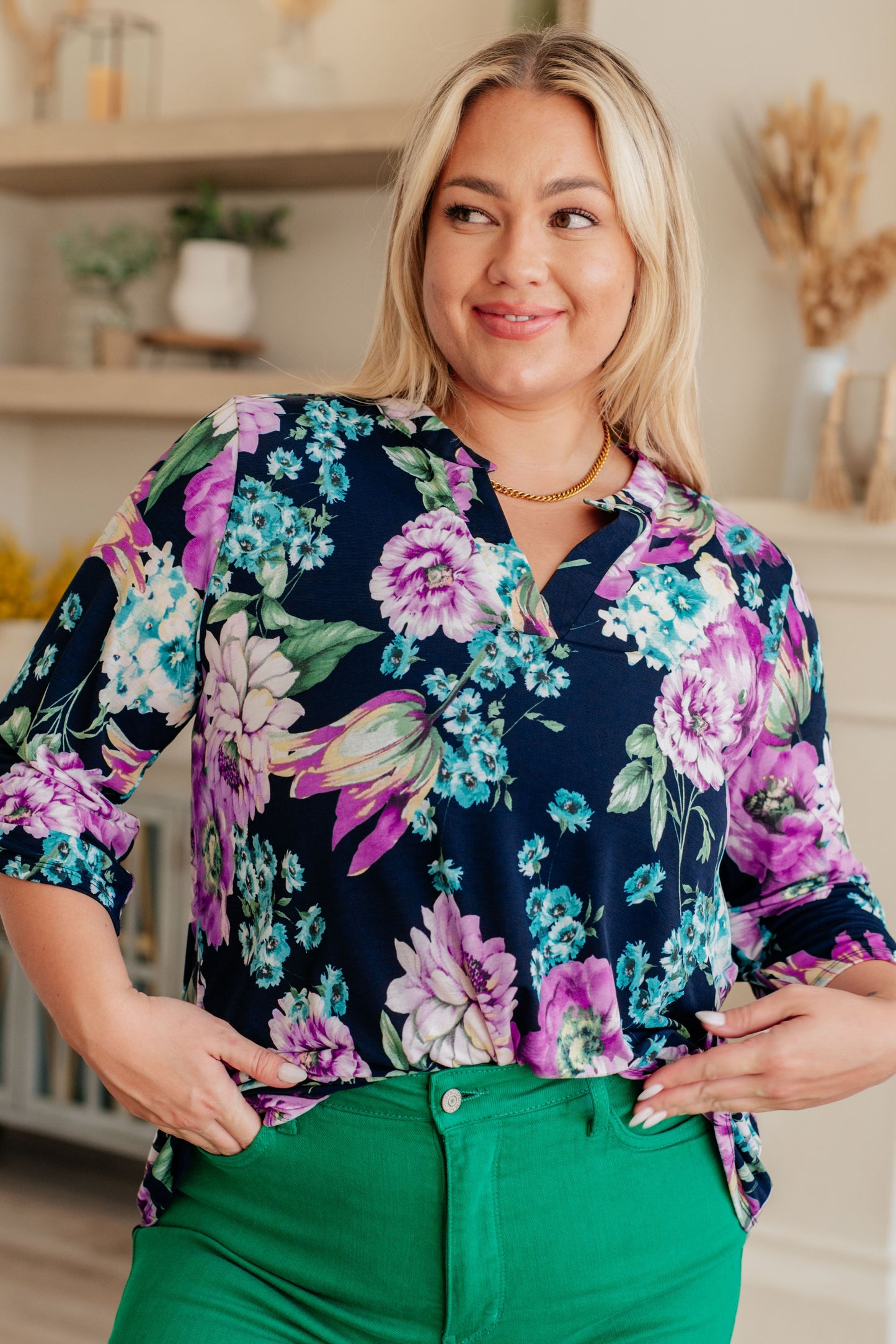 Lizzy Top in Navy and Purple Floral - Hey Hunni LLC