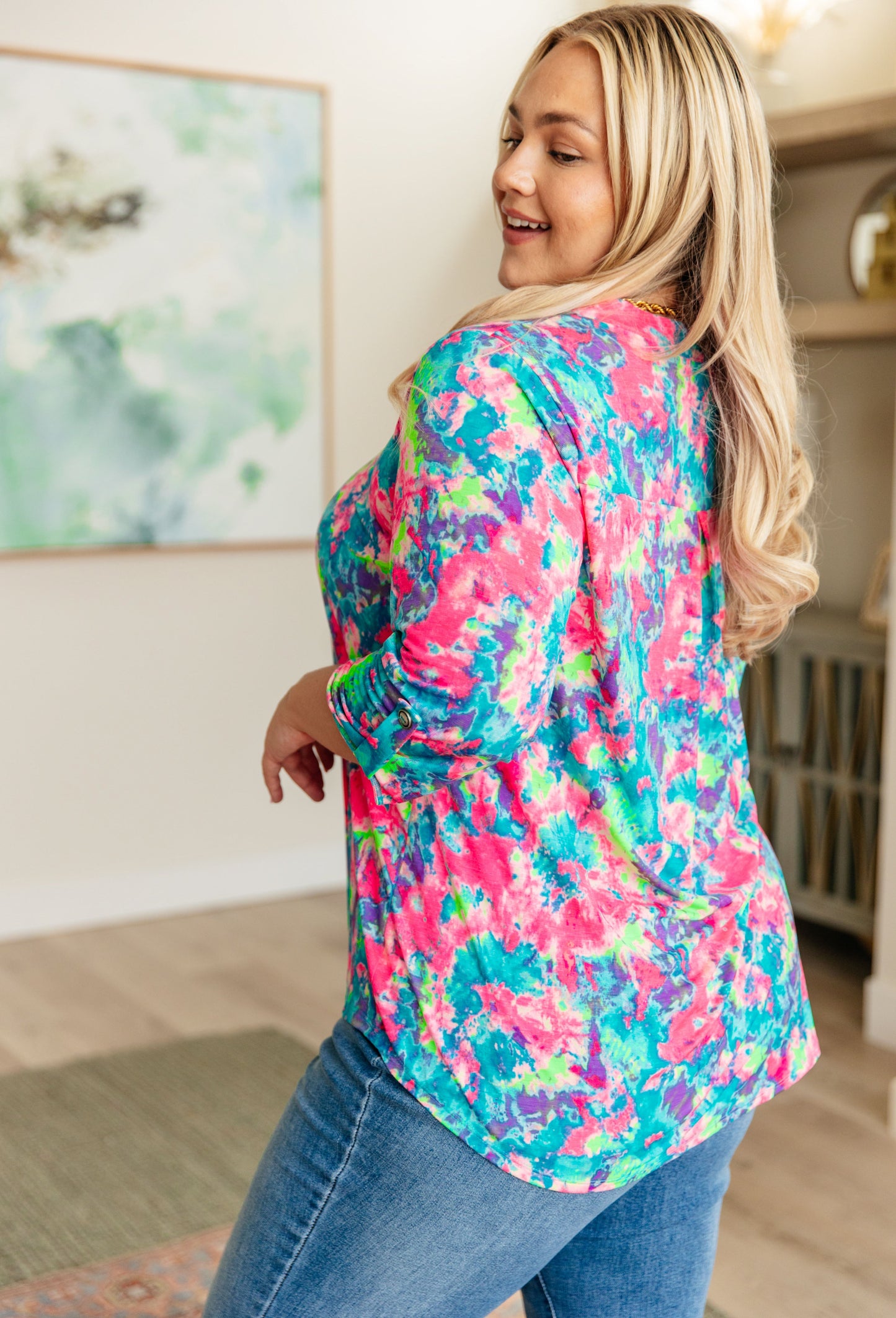 Lizzy Top in Pink and Teal Tie Dye - Hey Hunni LLC