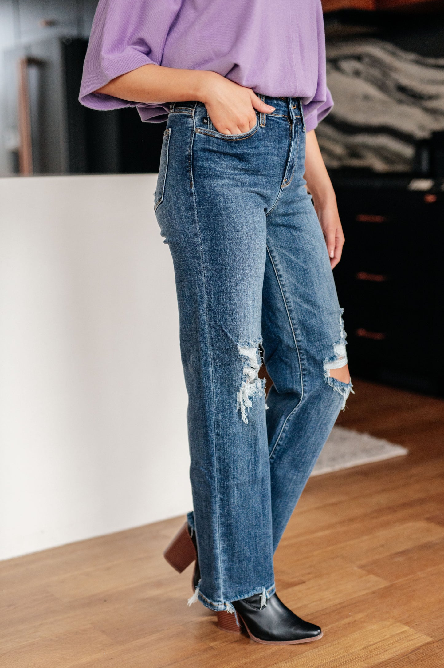 Rose High Rise 90's Straight Jeans in Dark Wash - Hey Hunni LLC