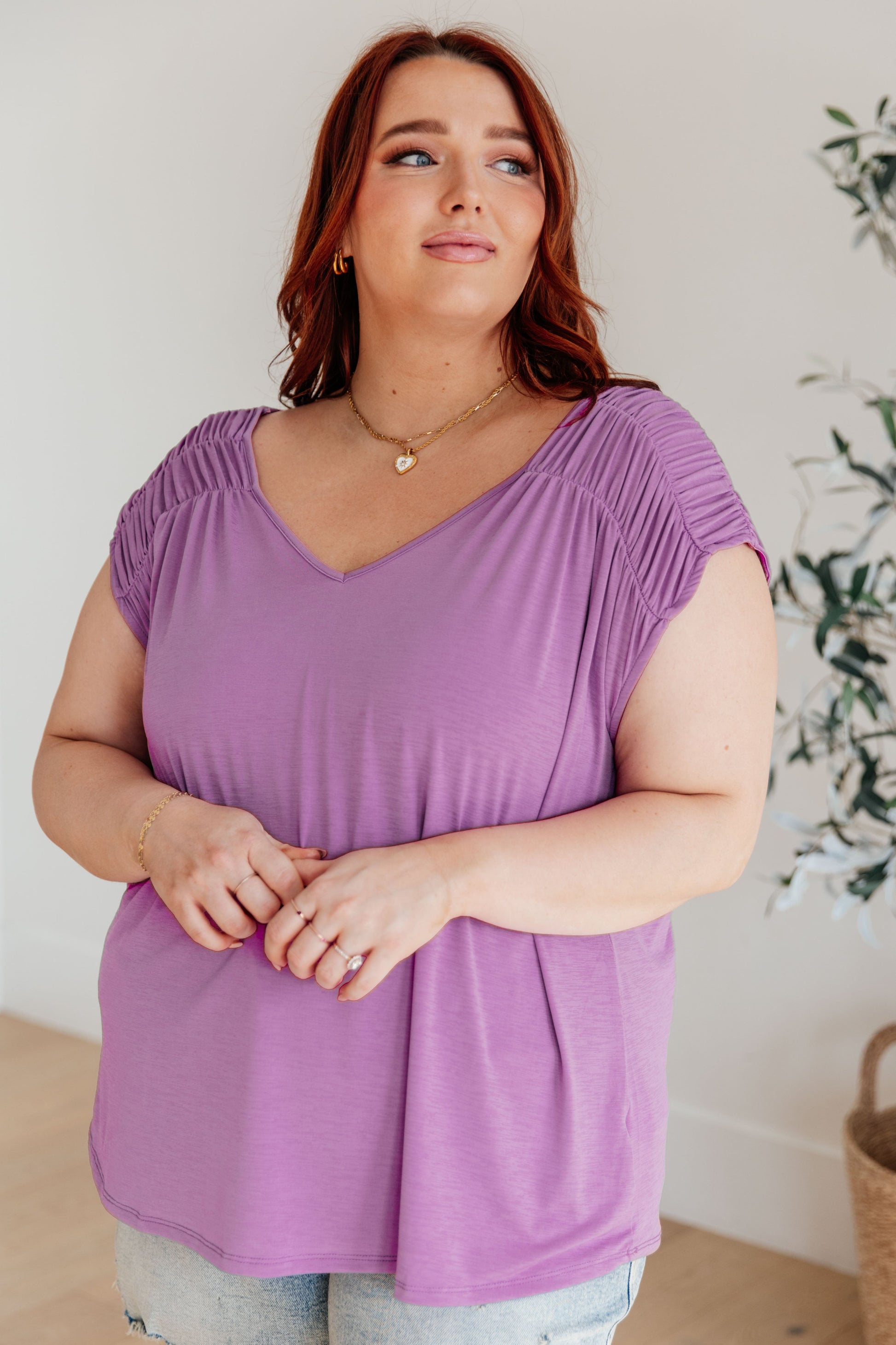 Ruched Cap Sleeve Top in Lavender - Hey Hunni LLC