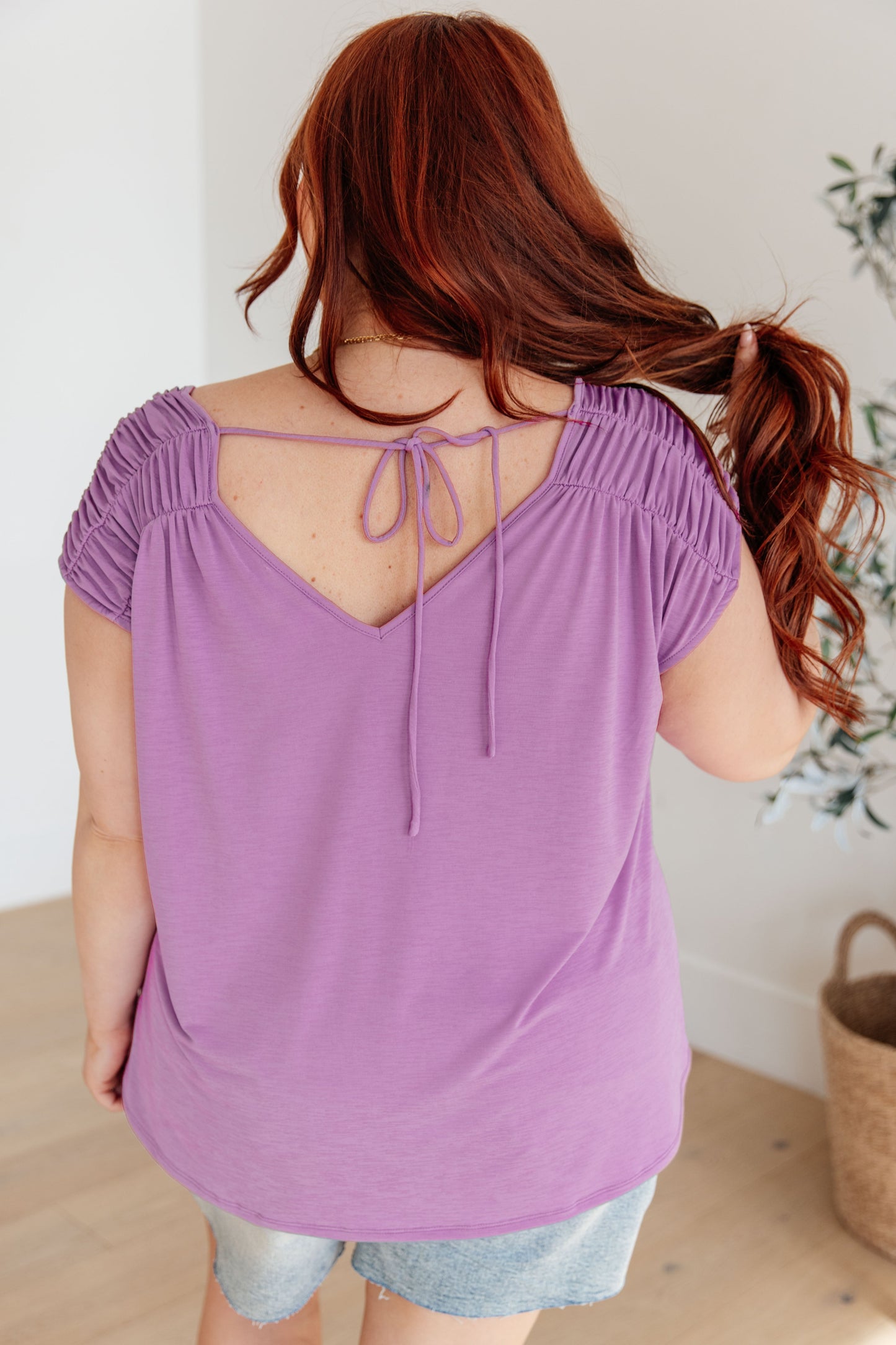 Ruched Cap Sleeve Top in Lavender - Hey Hunni LLC