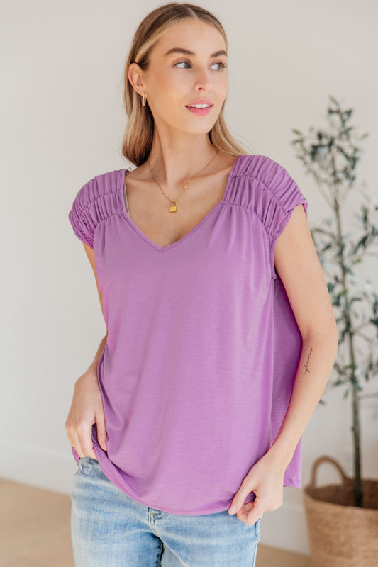 Ruched Cap Sleeve Top in Lavender - Hey Hunni LLC