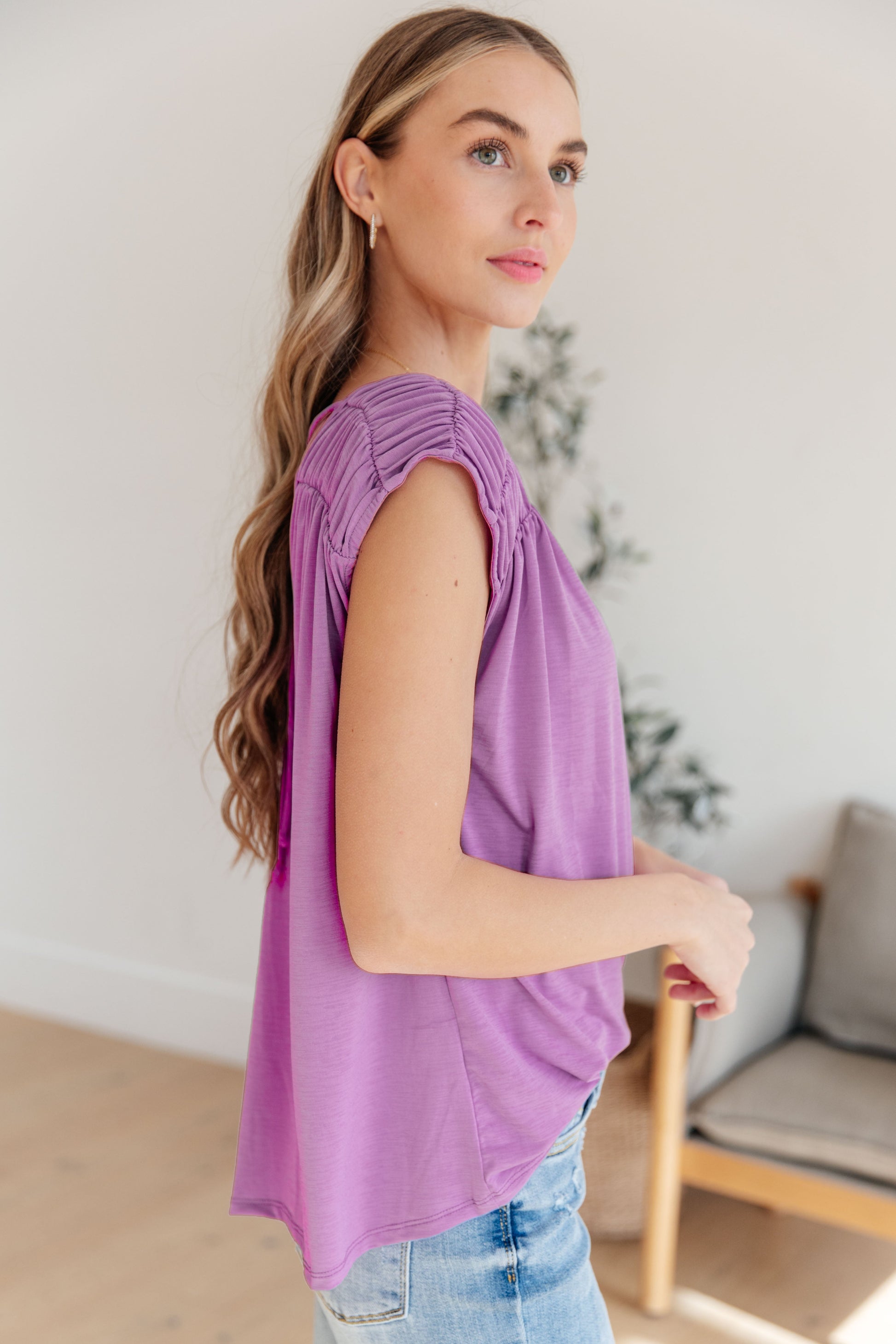 Ruched Cap Sleeve Top in Lavender - Hey Hunni LLC