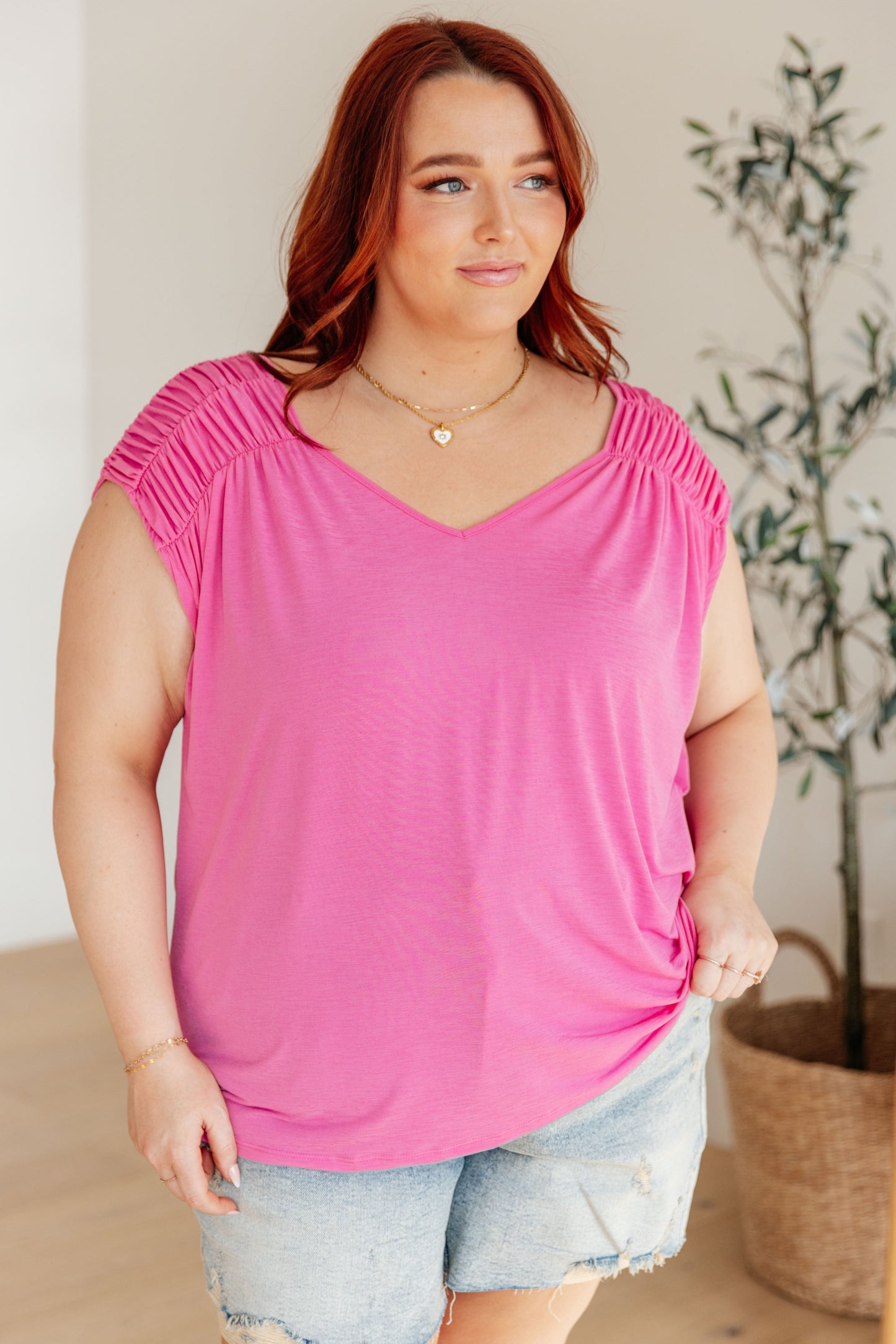 Ruched Cap Sleeve Top in Magenta - Hey Hunni LLC