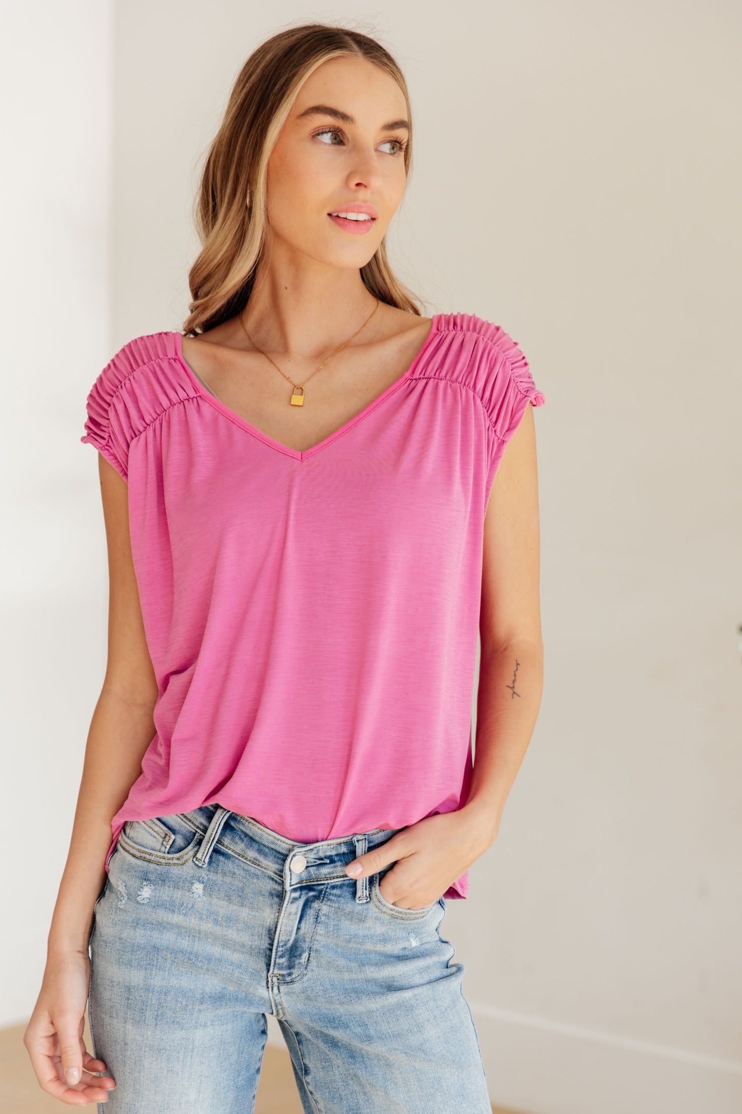 Ruched Cap Sleeve Top in Magenta - Hey Hunni LLC