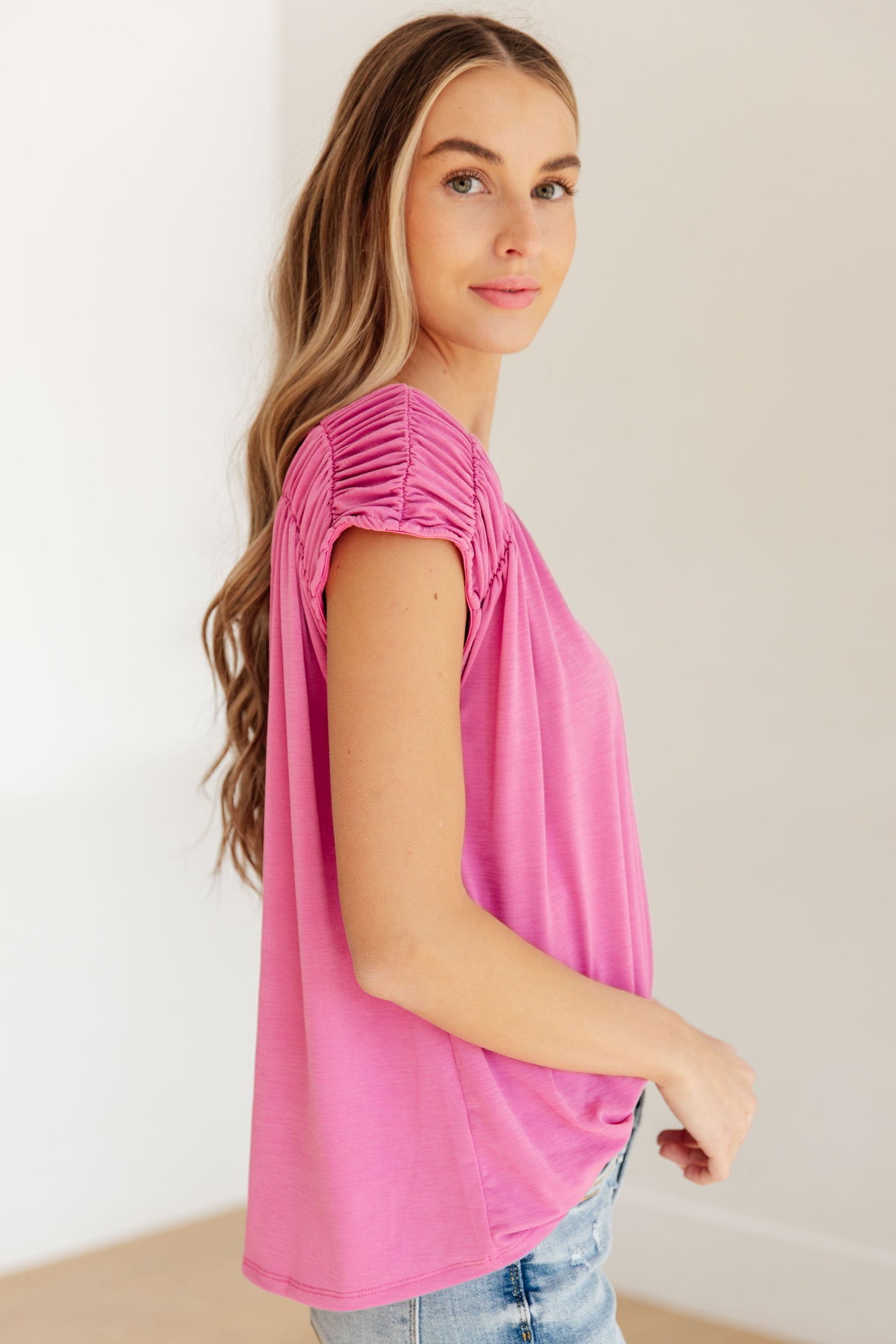 Ruched Cap Sleeve Top in Magenta - Hey Hunni LLC