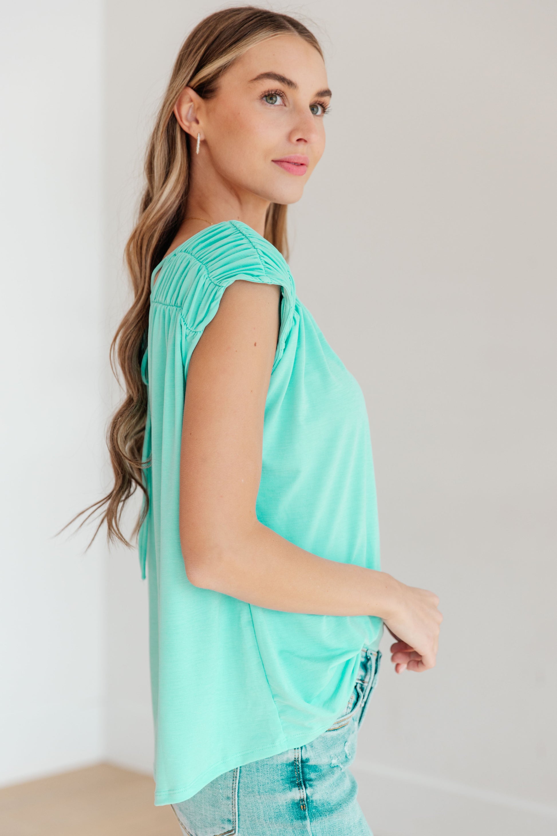 Ruched Cap Sleeve Top in Neon Blue - Hey Hunni LLC