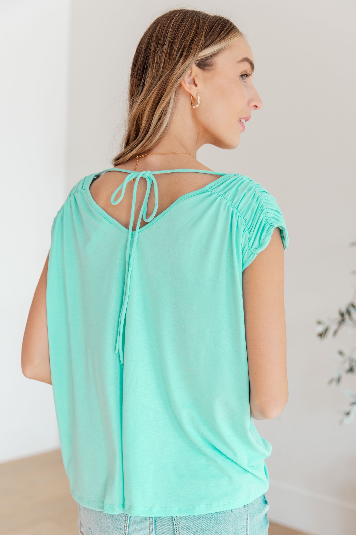 Ruched Cap Sleeve Top in Neon Blue - Hey Hunni LLC