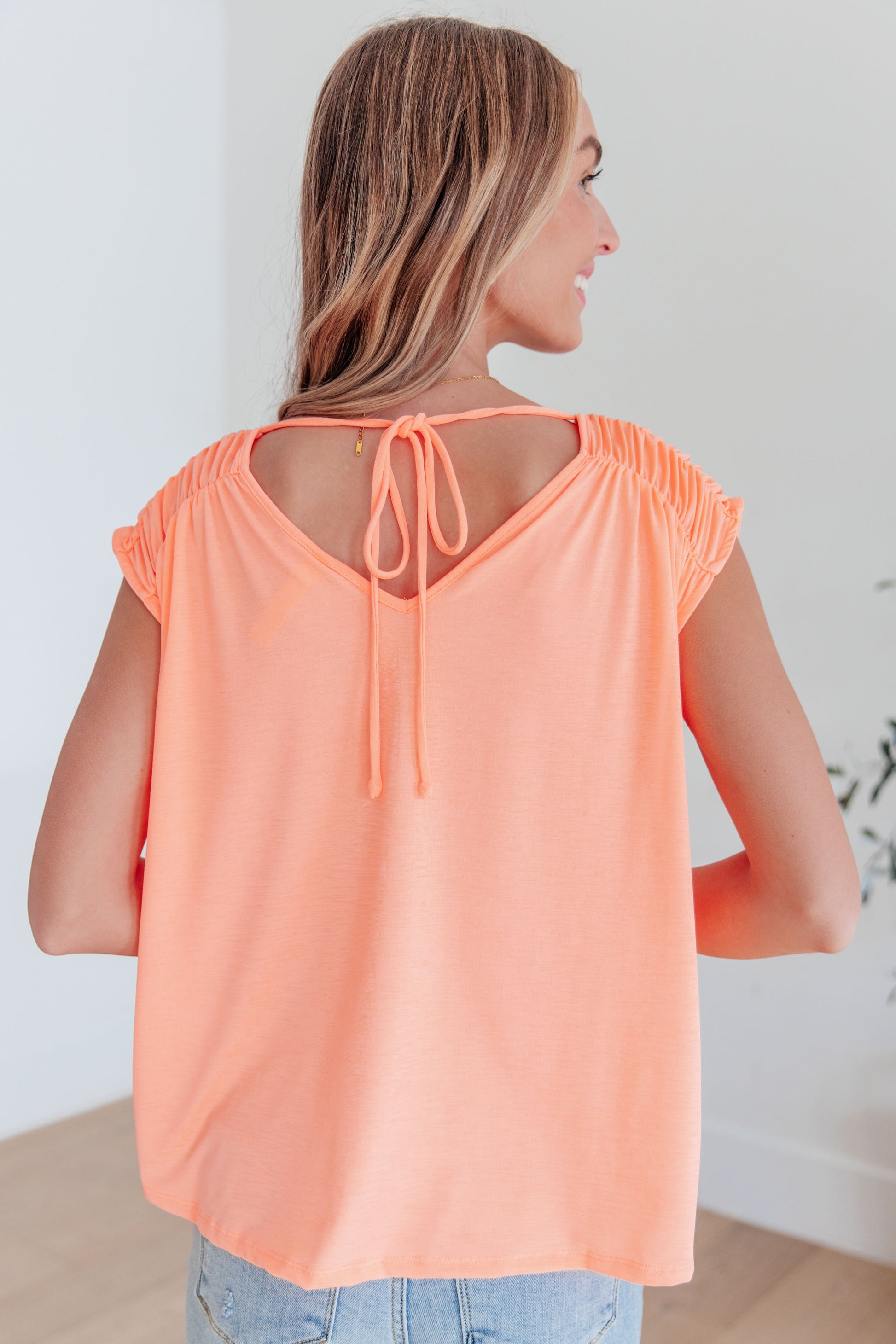 Ruched Cap Sleeve Top in Neon Orange - Hey Hunni LLC