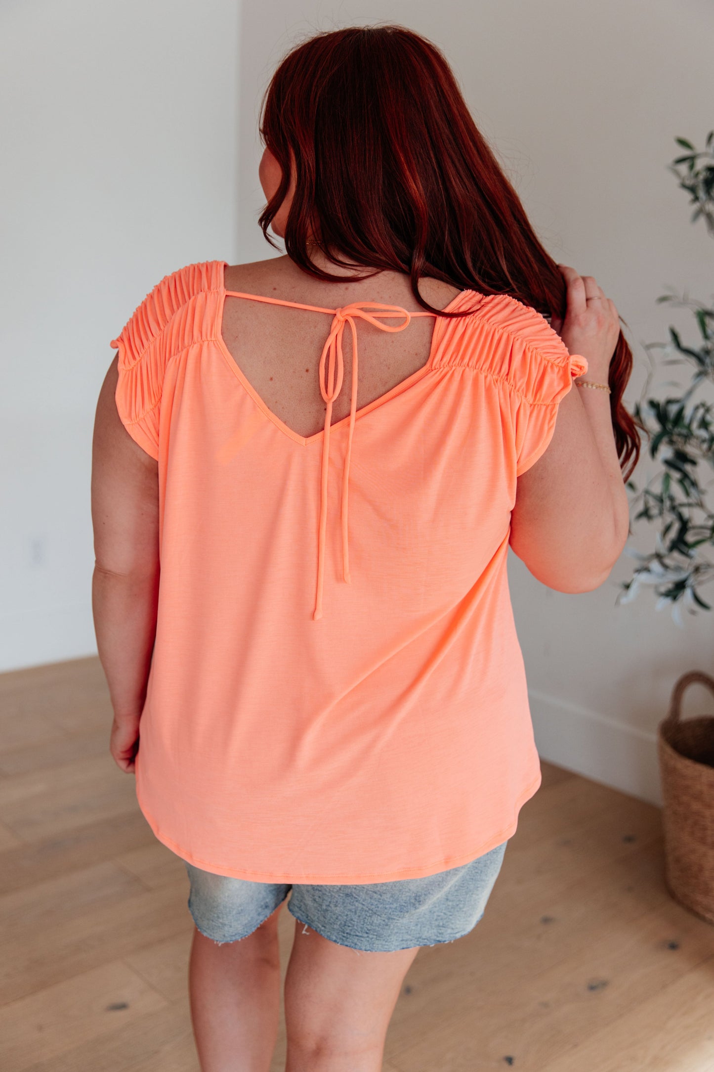 Ruched Cap Sleeve Top in Neon Orange - Hey Hunni LLC