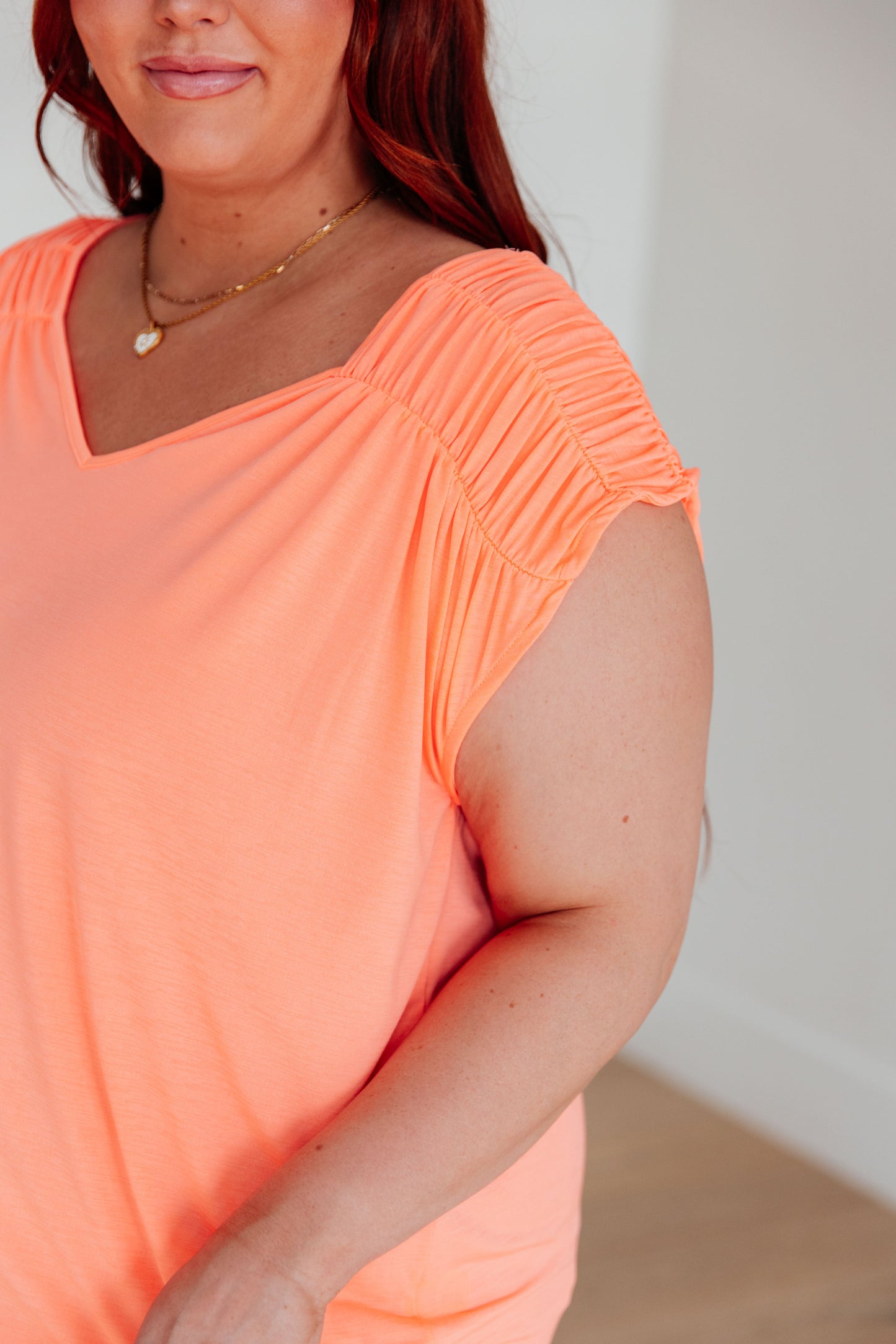 Ruched Cap Sleeve Top in Neon Orange - Hey Hunni LLC