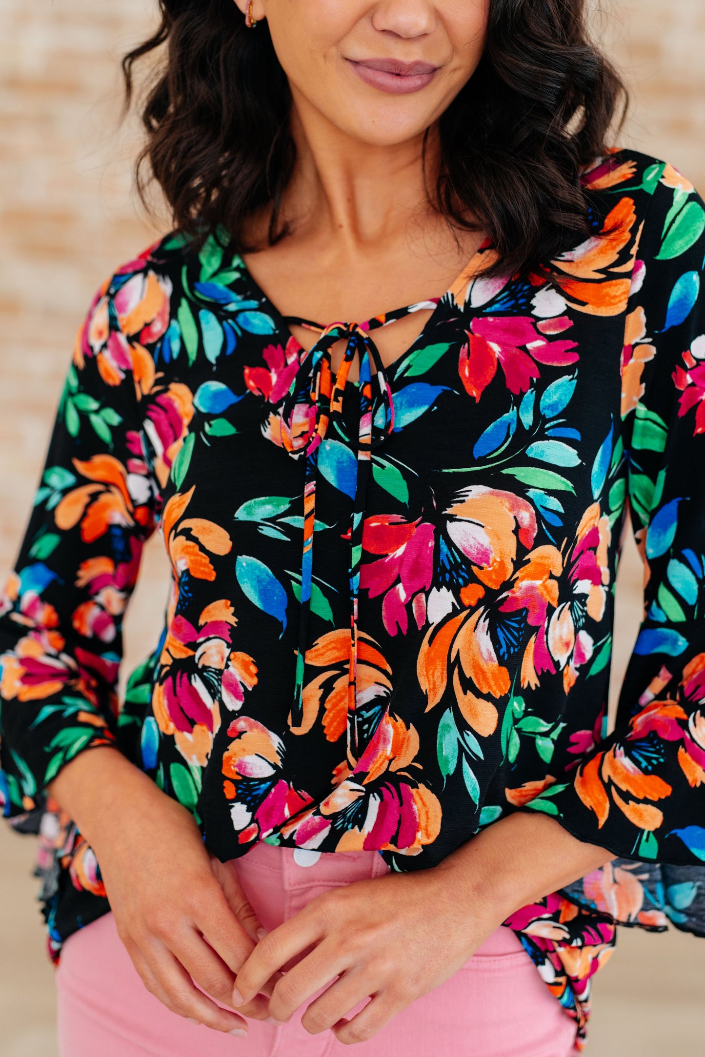 Willow Bell Sleeve Top in Black and Emerald Floral - Hey Hunni LLC