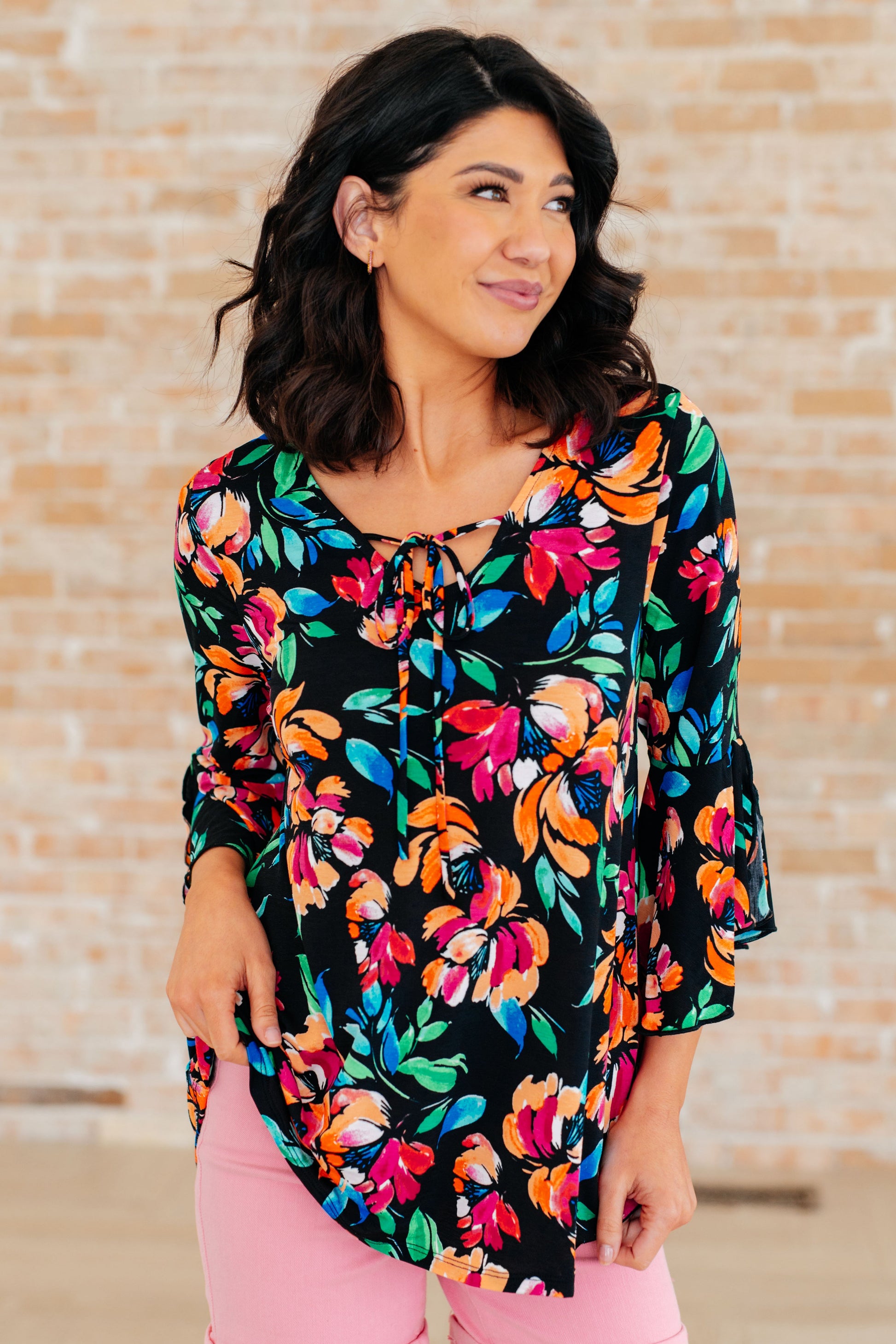 Willow Bell Sleeve Top in Black and Emerald Floral - Hey Hunni LLC