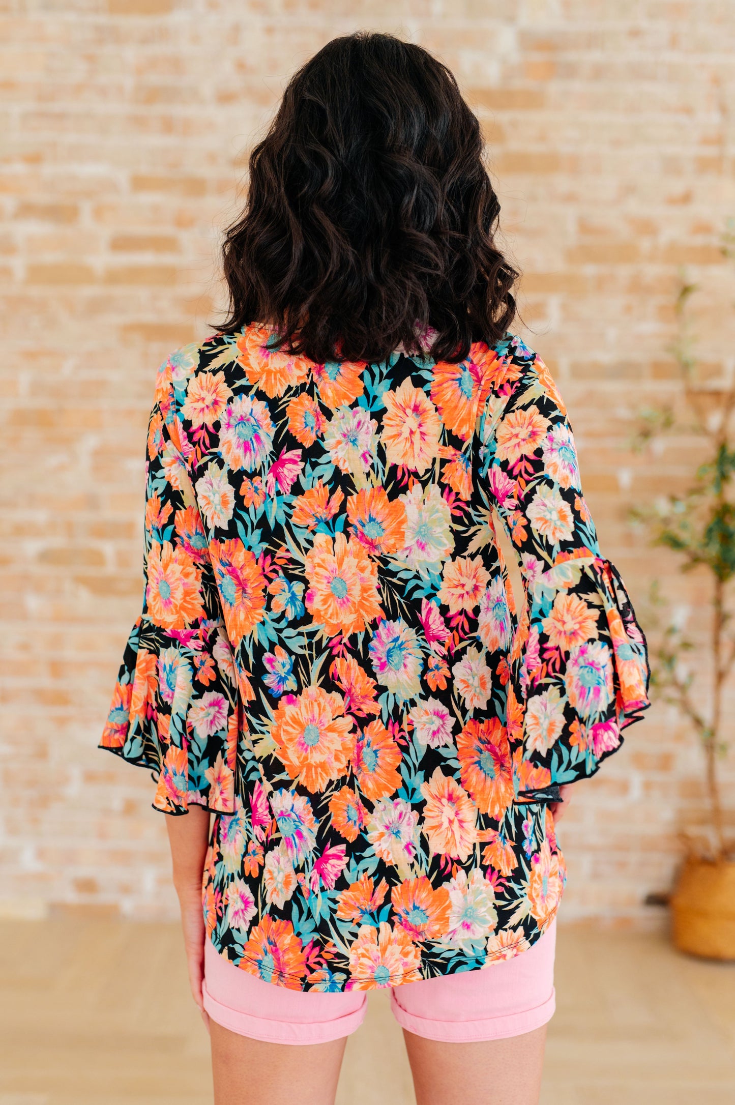 Willow Bell Sleeve Top in Black and Persimmon Floral - Hey Hunni LLC