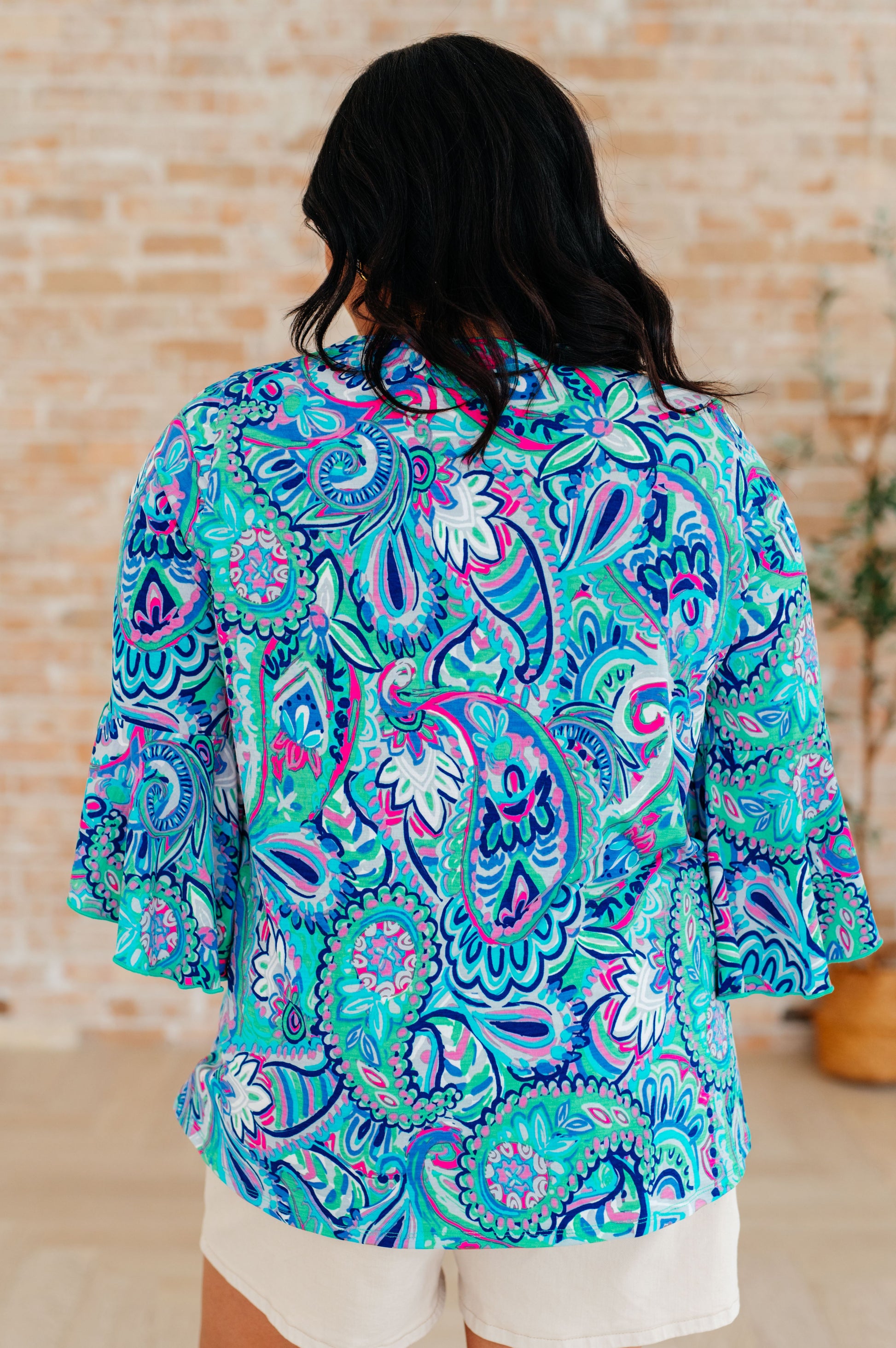 Willow Bell Sleeve Top in Emerald and Royal Paisley - Hey Hunni LLC