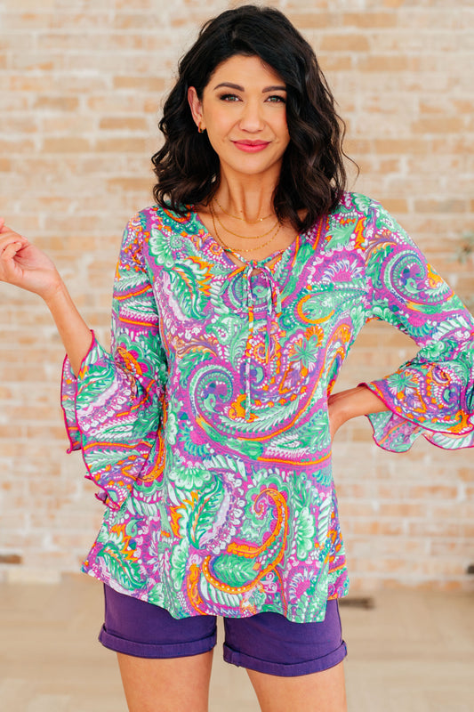 Willow Bell Sleeve Top in Lavender Mint Paisley - Hey Hunni LLC