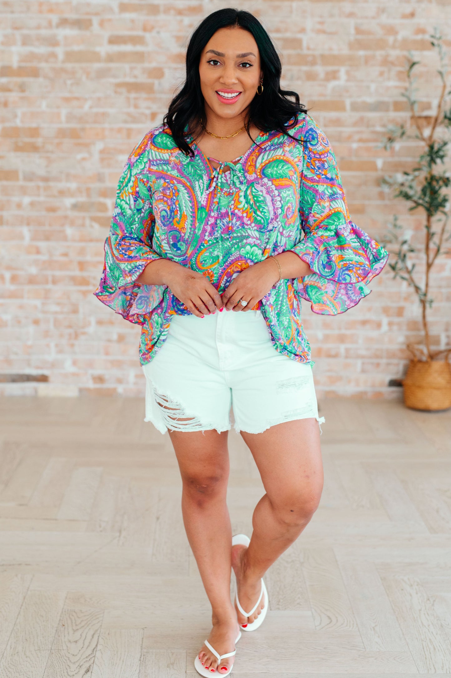 Willow Bell Sleeve Top in Lavender Mint Paisley - Hey Hunni LLC