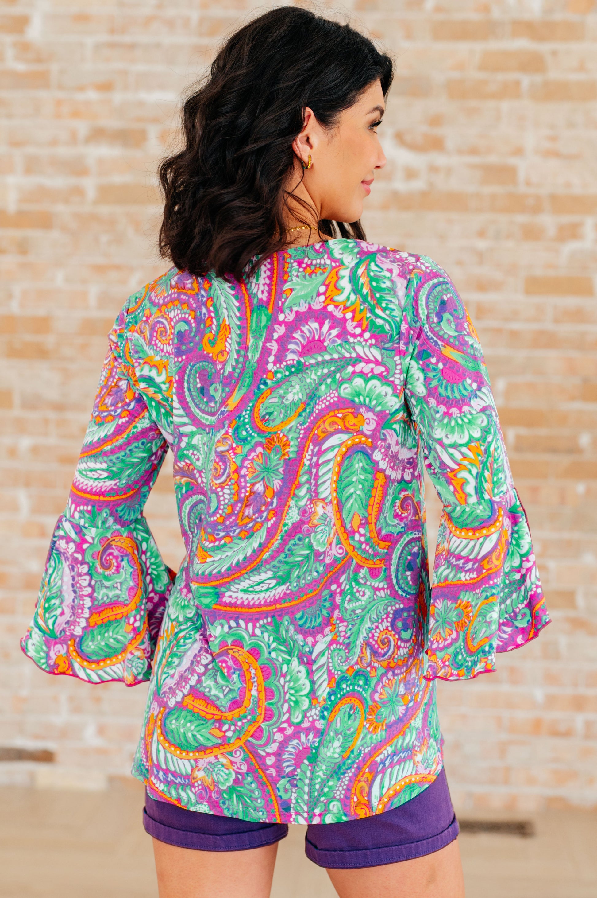 Willow Bell Sleeve Top in Lavender Mint Paisley - Hey Hunni LLC