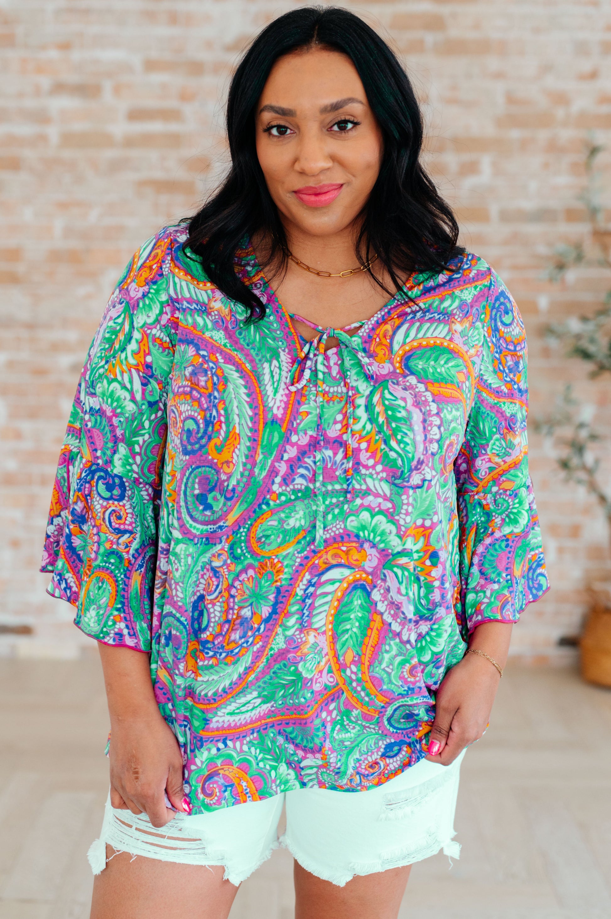 Willow Bell Sleeve Top in Lavender Mint Paisley - Hey Hunni LLC