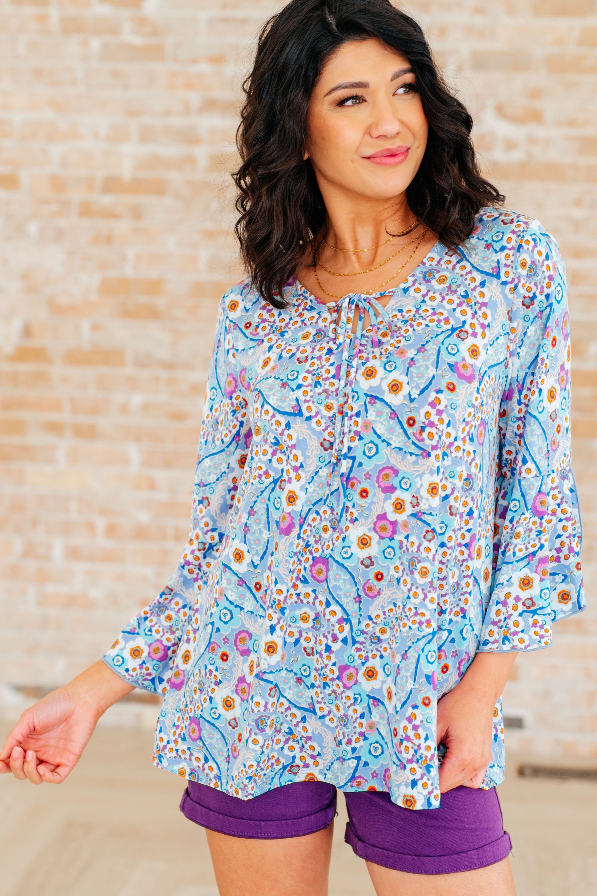 Willow Bell Sleeve Top in Retro Ditsy Floral - Hey Hunni LLC