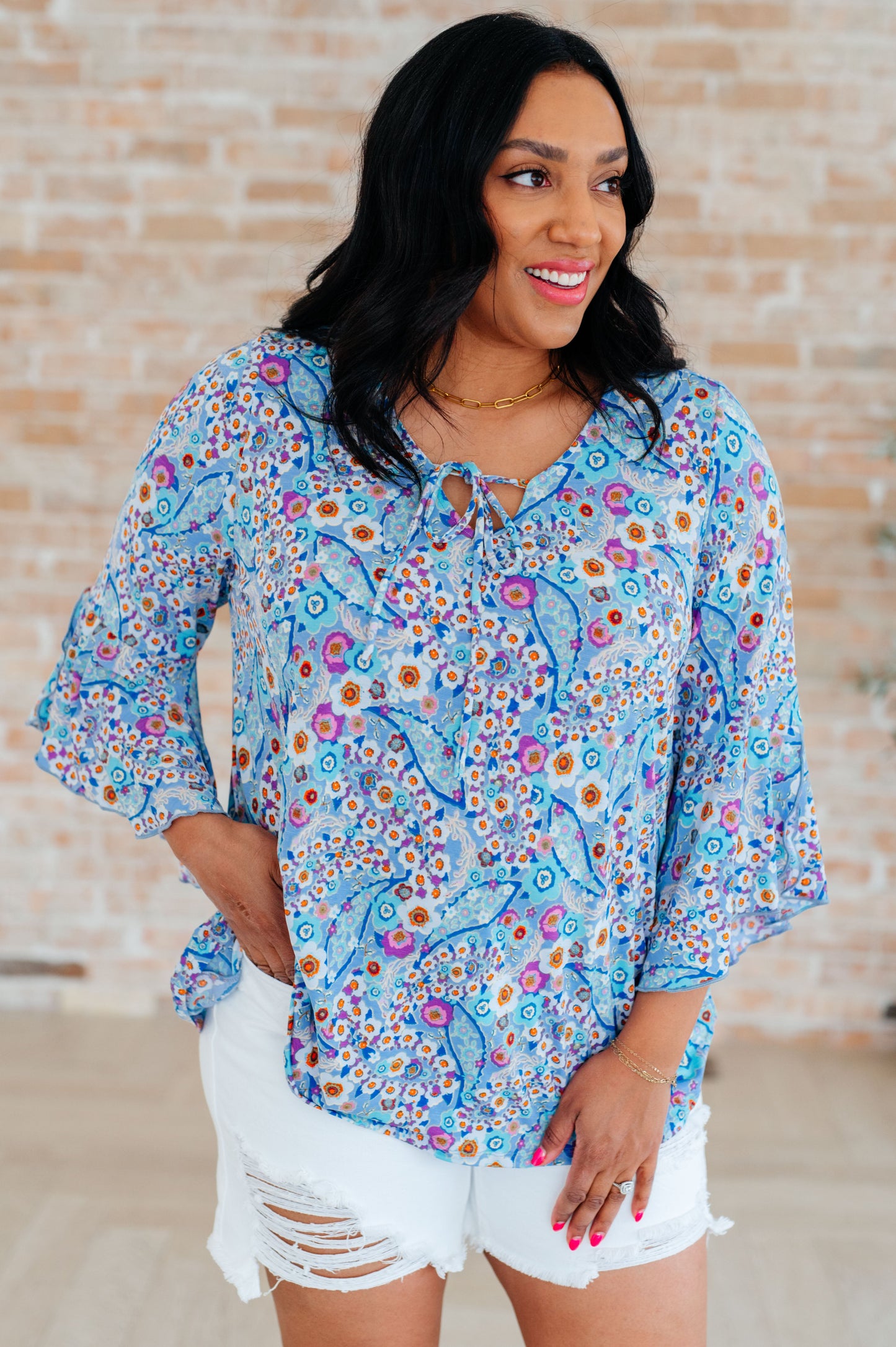 Willow Bell Sleeve Top in Retro Ditsy Floral - Hey Hunni LLC