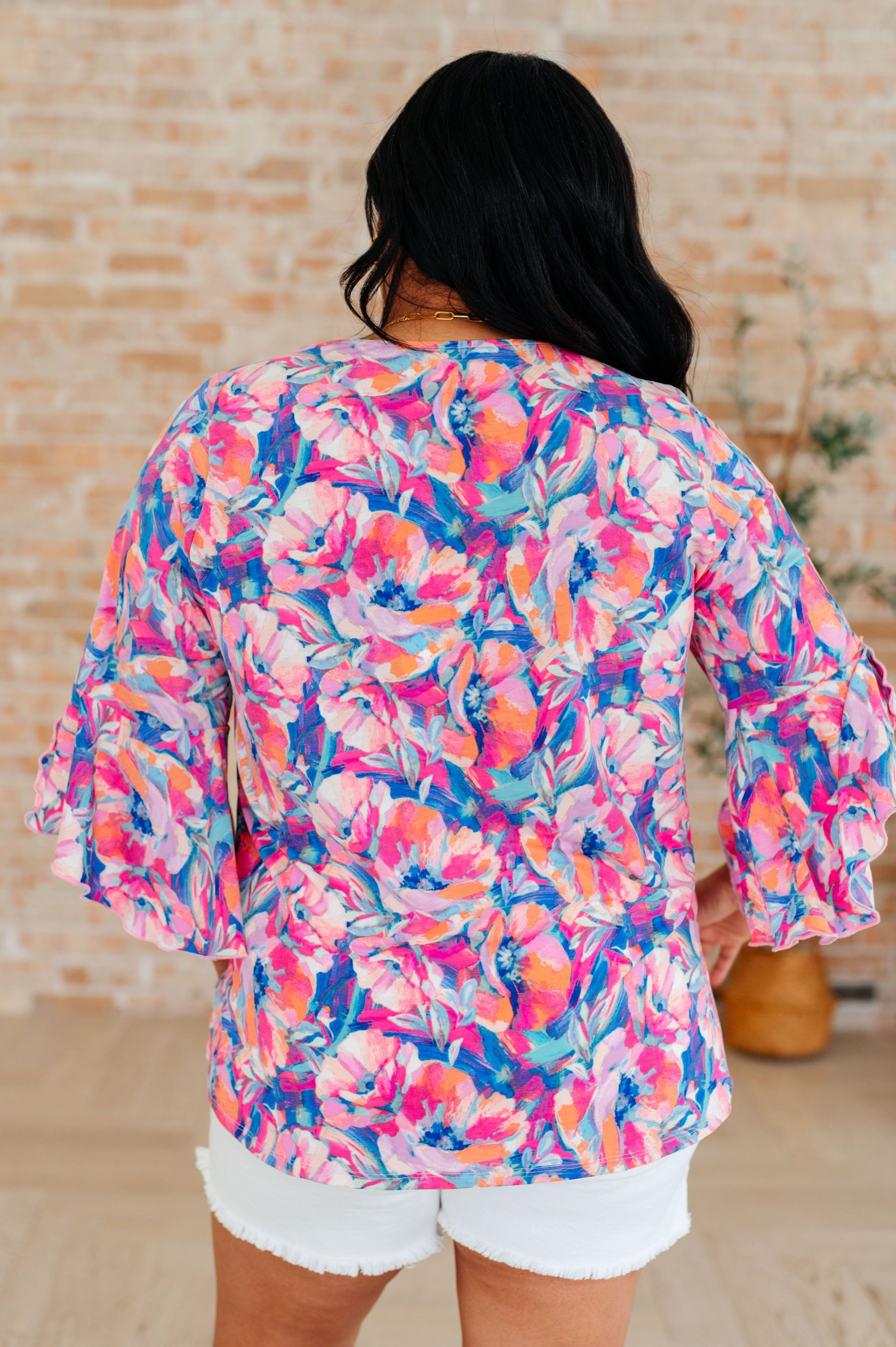 Willow Bell Sleeve Top in Royal Brushed Floral - Hey Hunni LLC