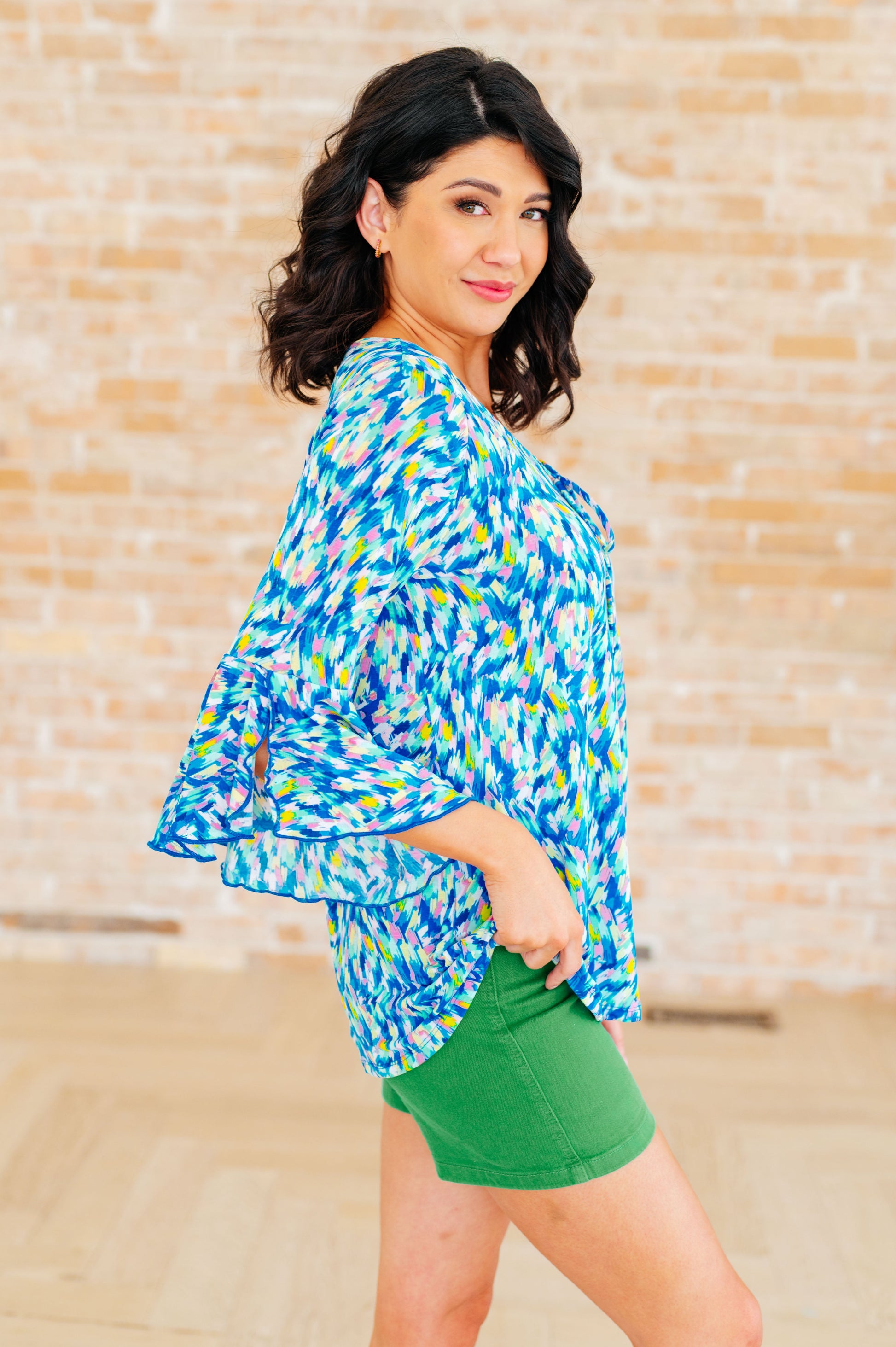 Willow Bell Sleeve Top in Royal Brushed Multi - Hey Hunni LLC