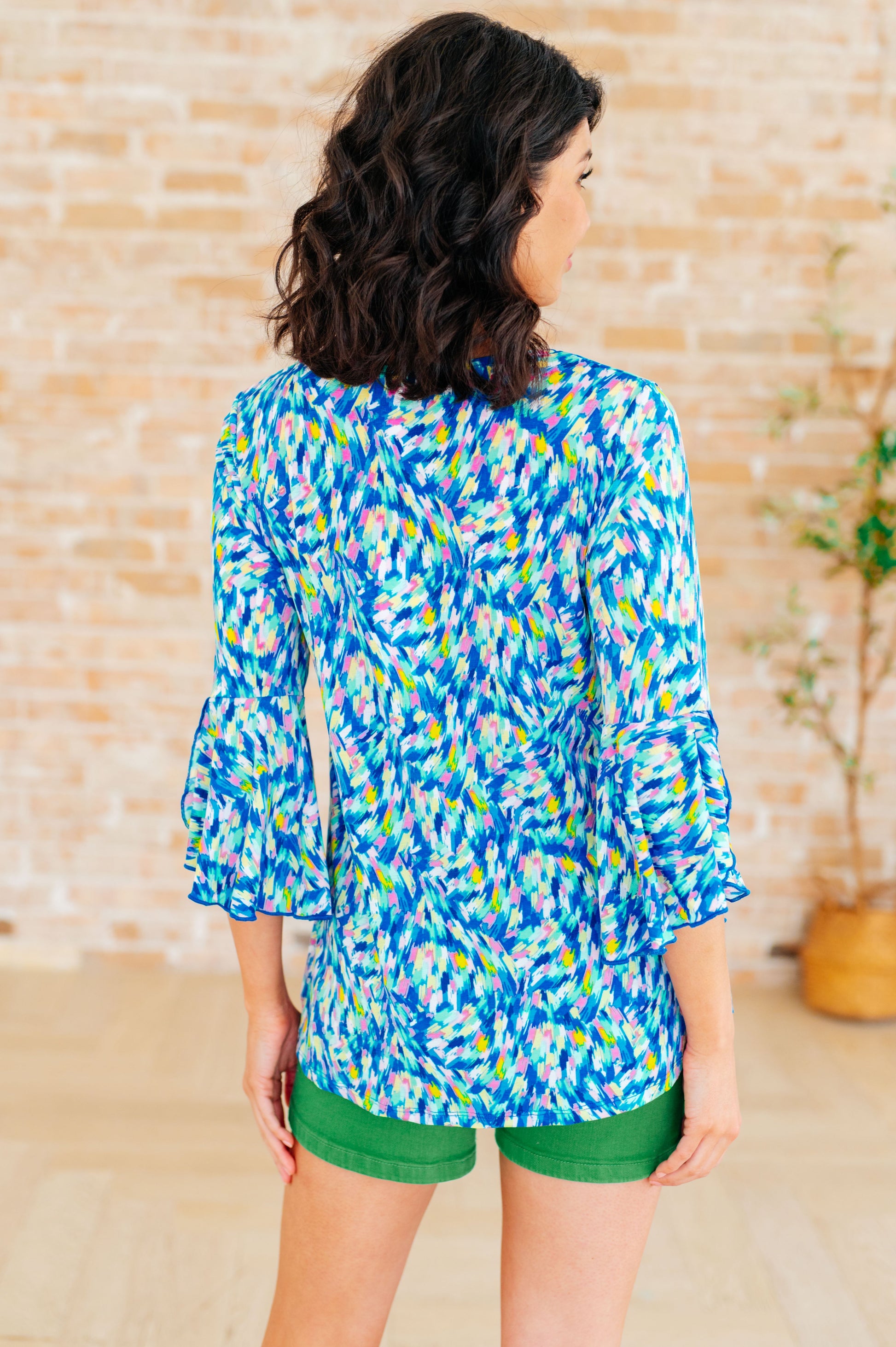 Willow Bell Sleeve Top in Royal Brushed Multi - Hey Hunni LLC