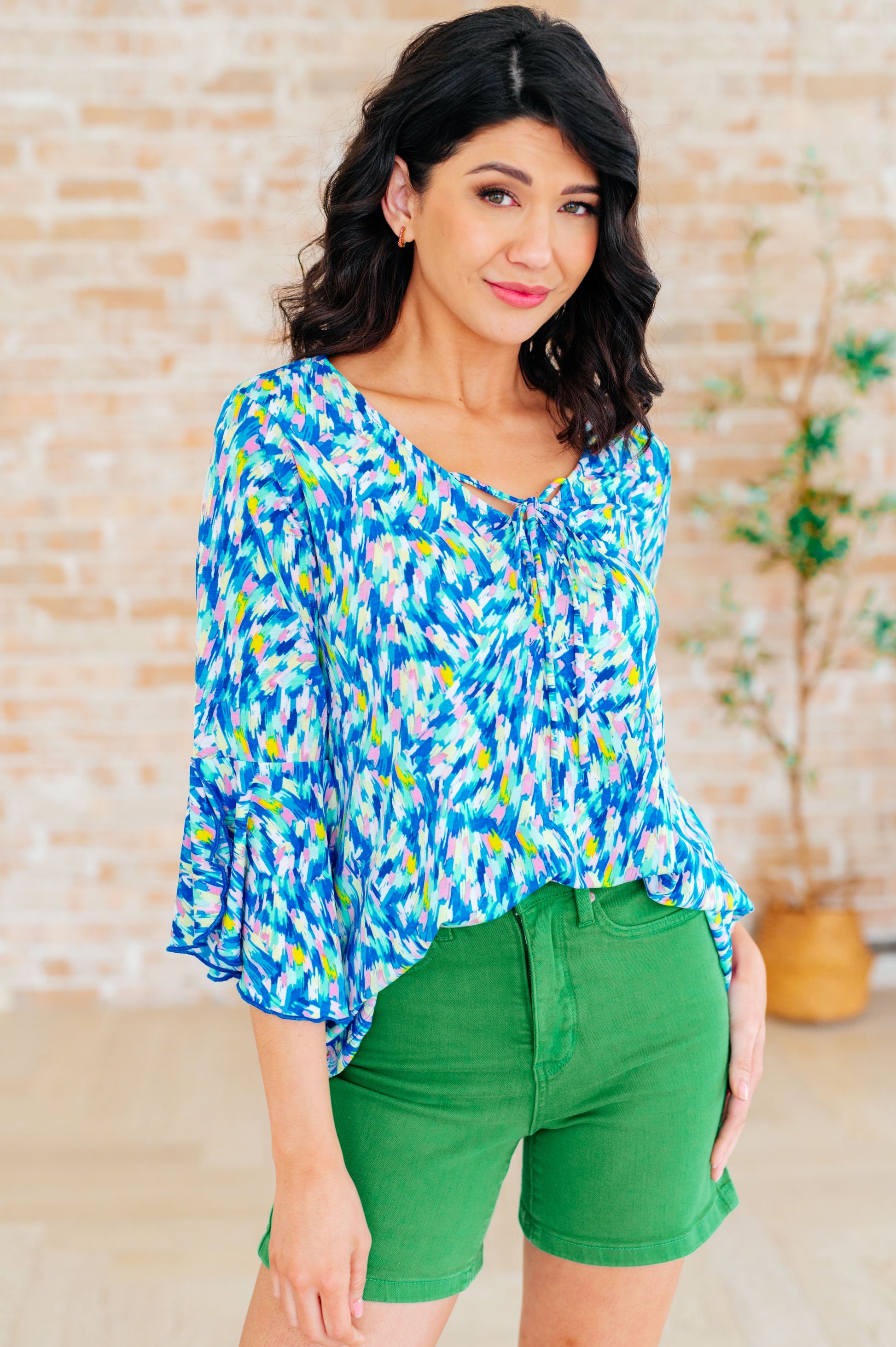 Willow Bell Sleeve Top in Royal Brushed Multi - Hey Hunni LLC