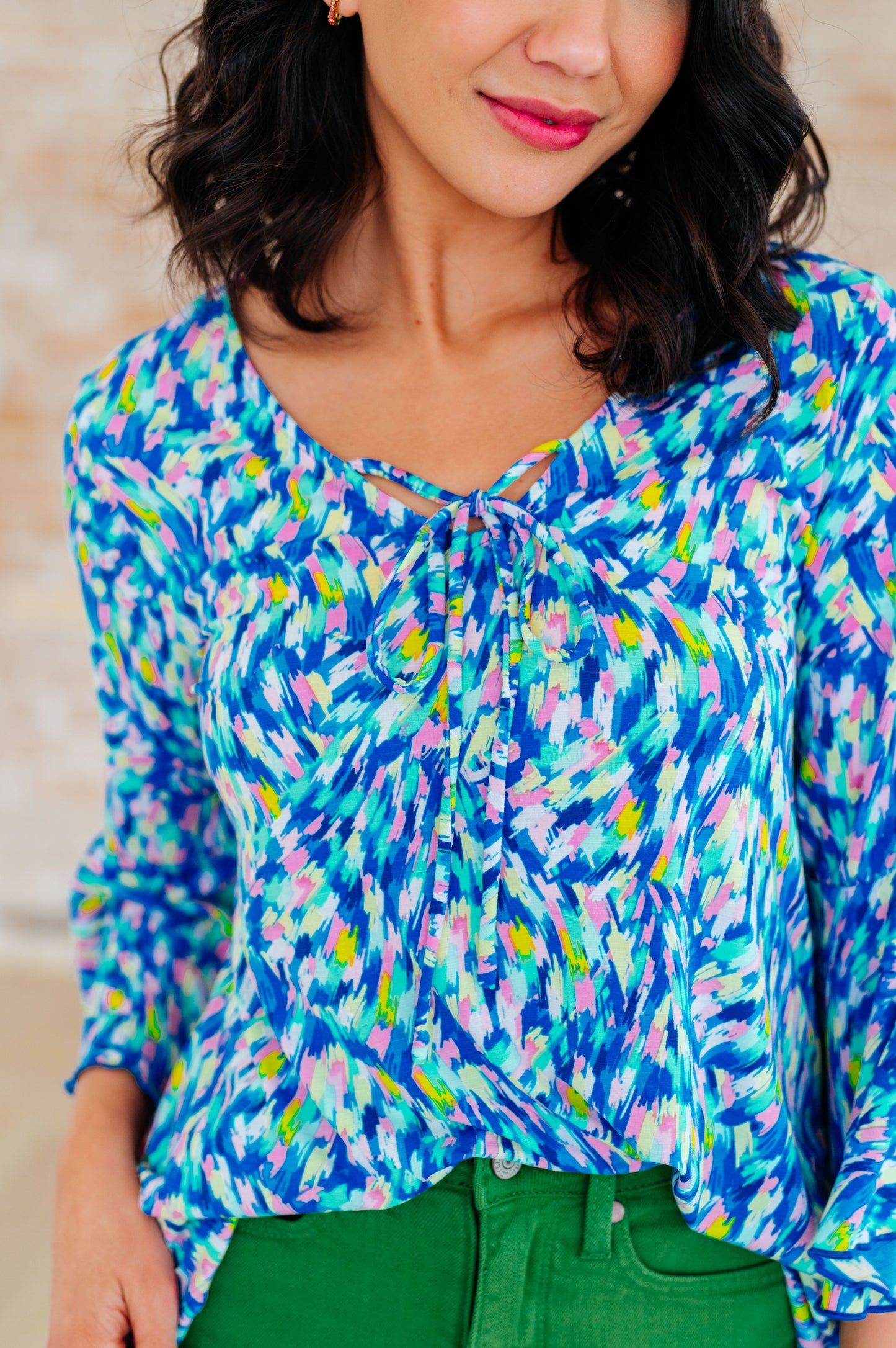 Willow Bell Sleeve Top in Royal Brushed Multi - Hey Hunni LLC