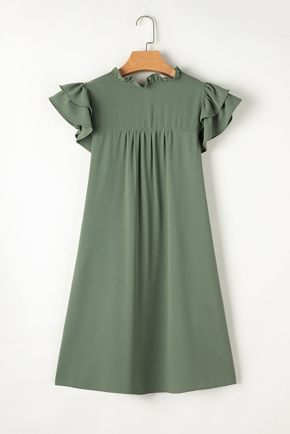 Mist Green Ruffle Sleeve V Neck Frilled Shift Dress - Hey Hunni LLC