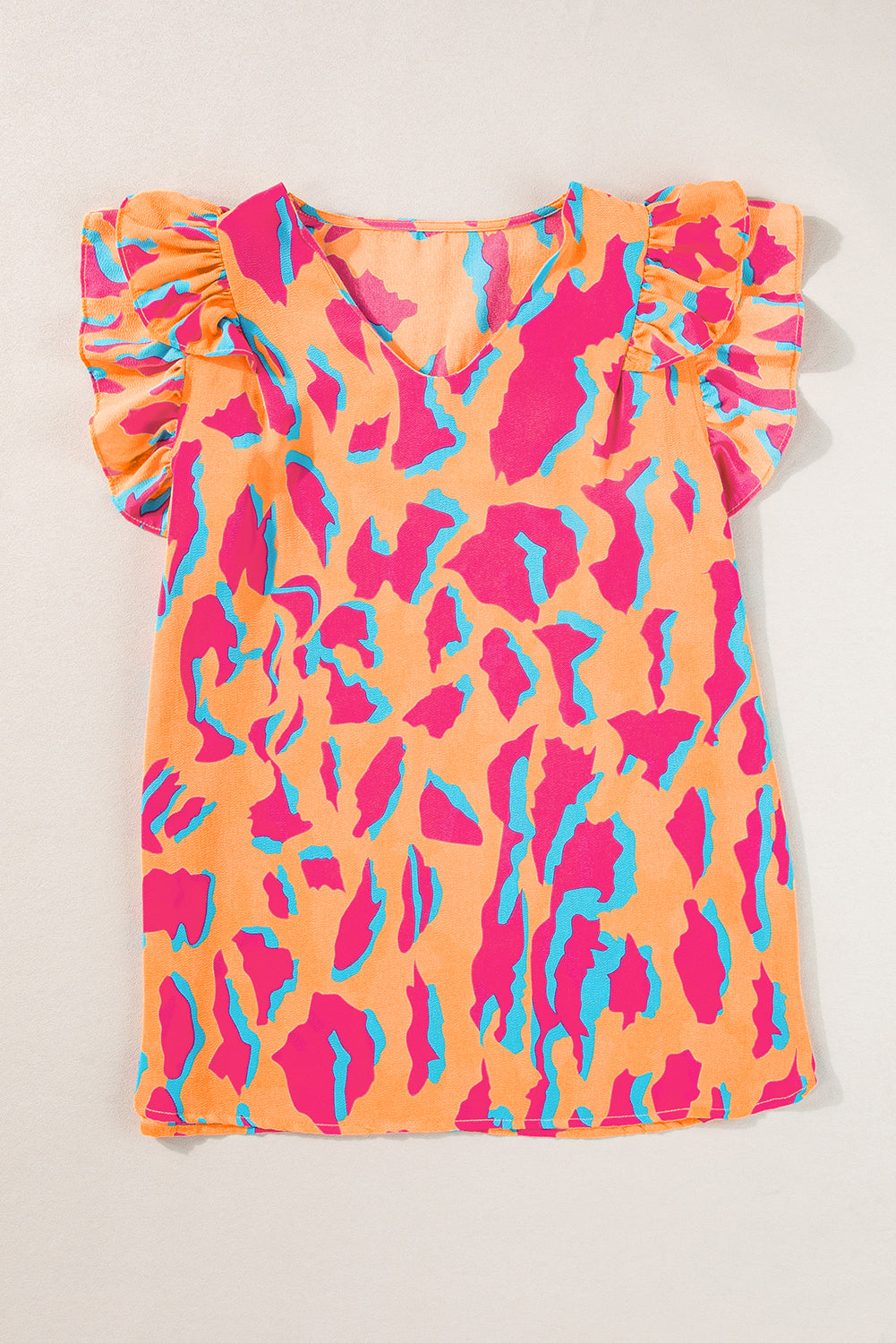 Orange Abstract Print V Neck Ruffled Sleeve Blouse - Hey Hunni LLC