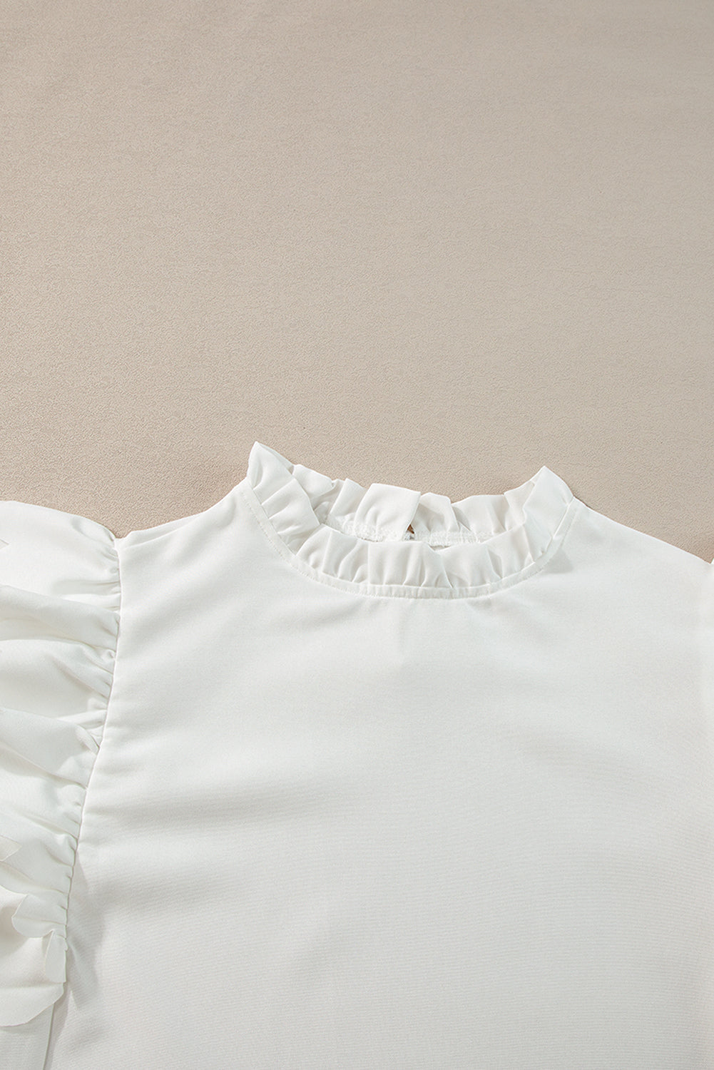 White Solid Color Scalloped Ruffle Sleeve Top - Hey Hunni LLC