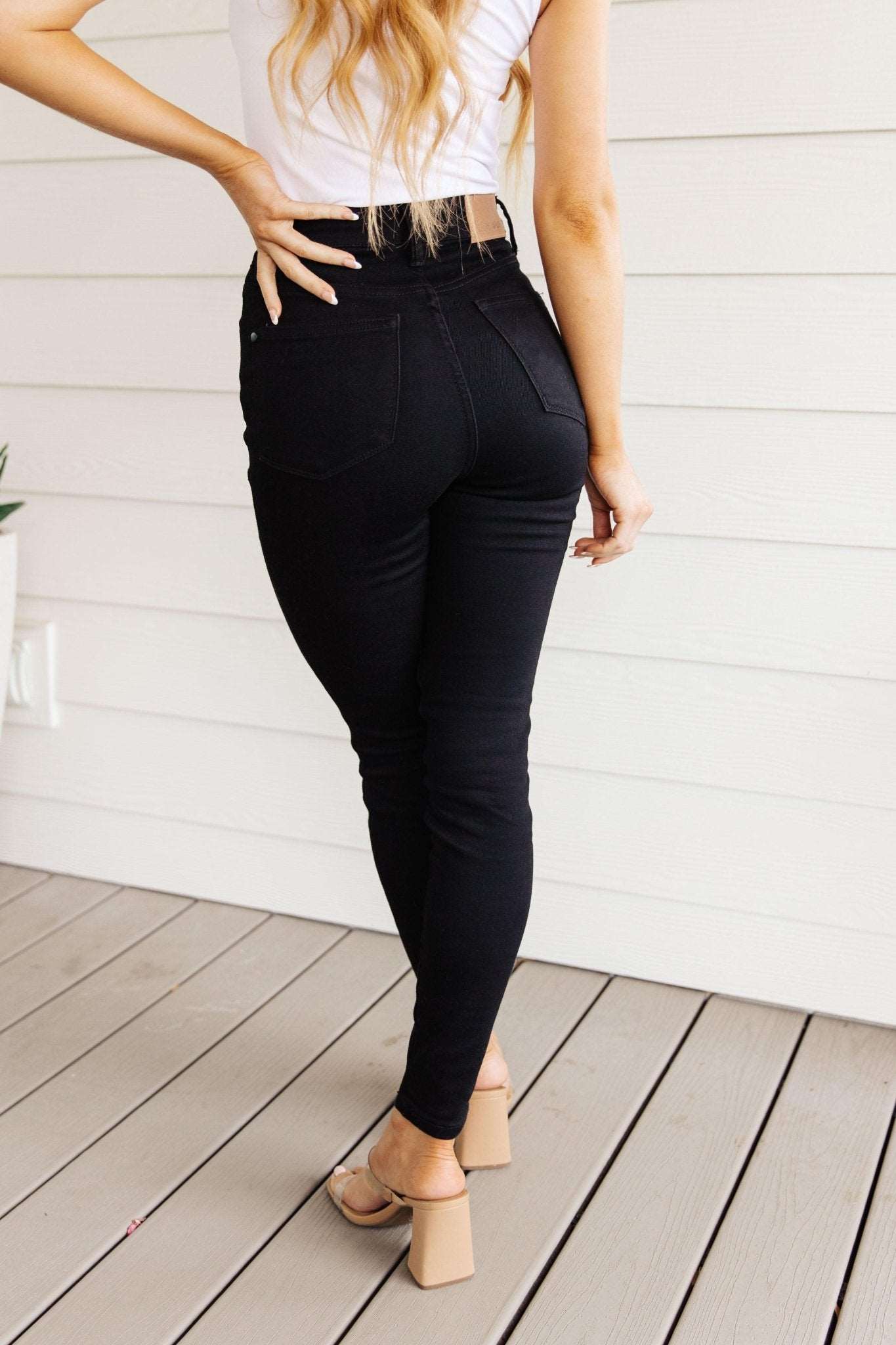 Audrey High Rise Control Top Classic Skinny Jeans in Black - Hey Hunni LLC