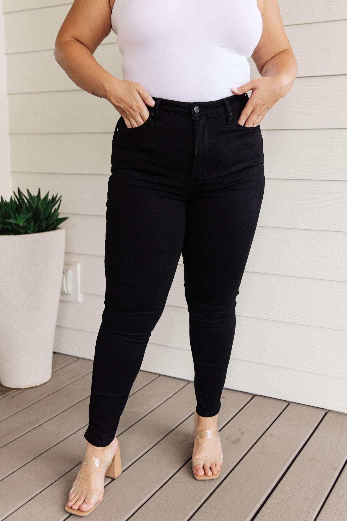 Audrey High Rise Control Top Classic Skinny Jeans in Black - Hey Hunni LLC