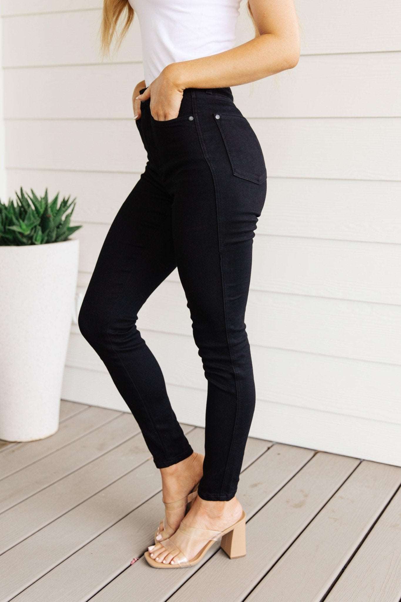 Audrey High Rise Control Top Classic Skinny Jeans in Black - Hey Hunni LLC